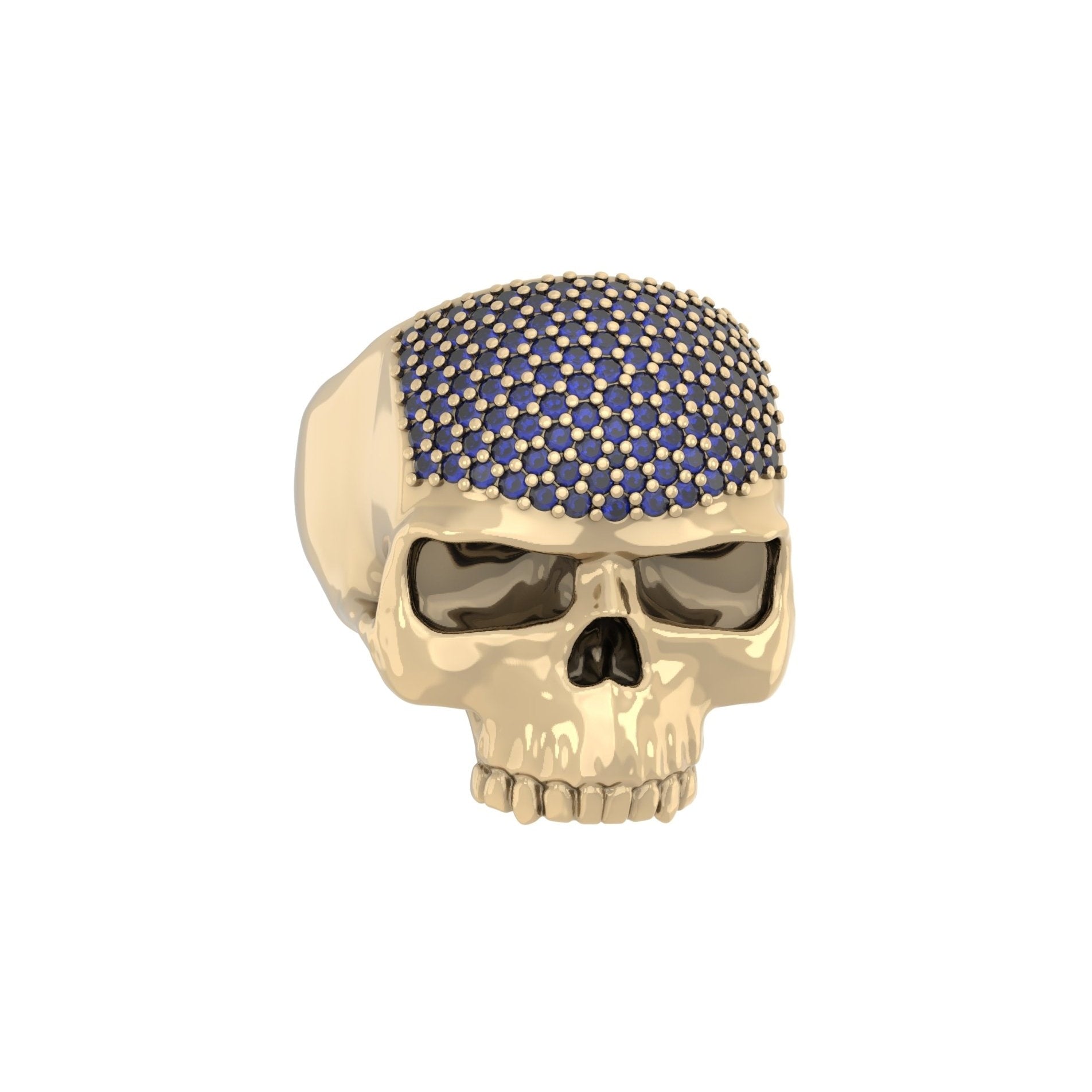 Ántrax Skull Ring – Pavé Blue Sapphire Edition | 9ct Yellow Gold - BeckonJewel