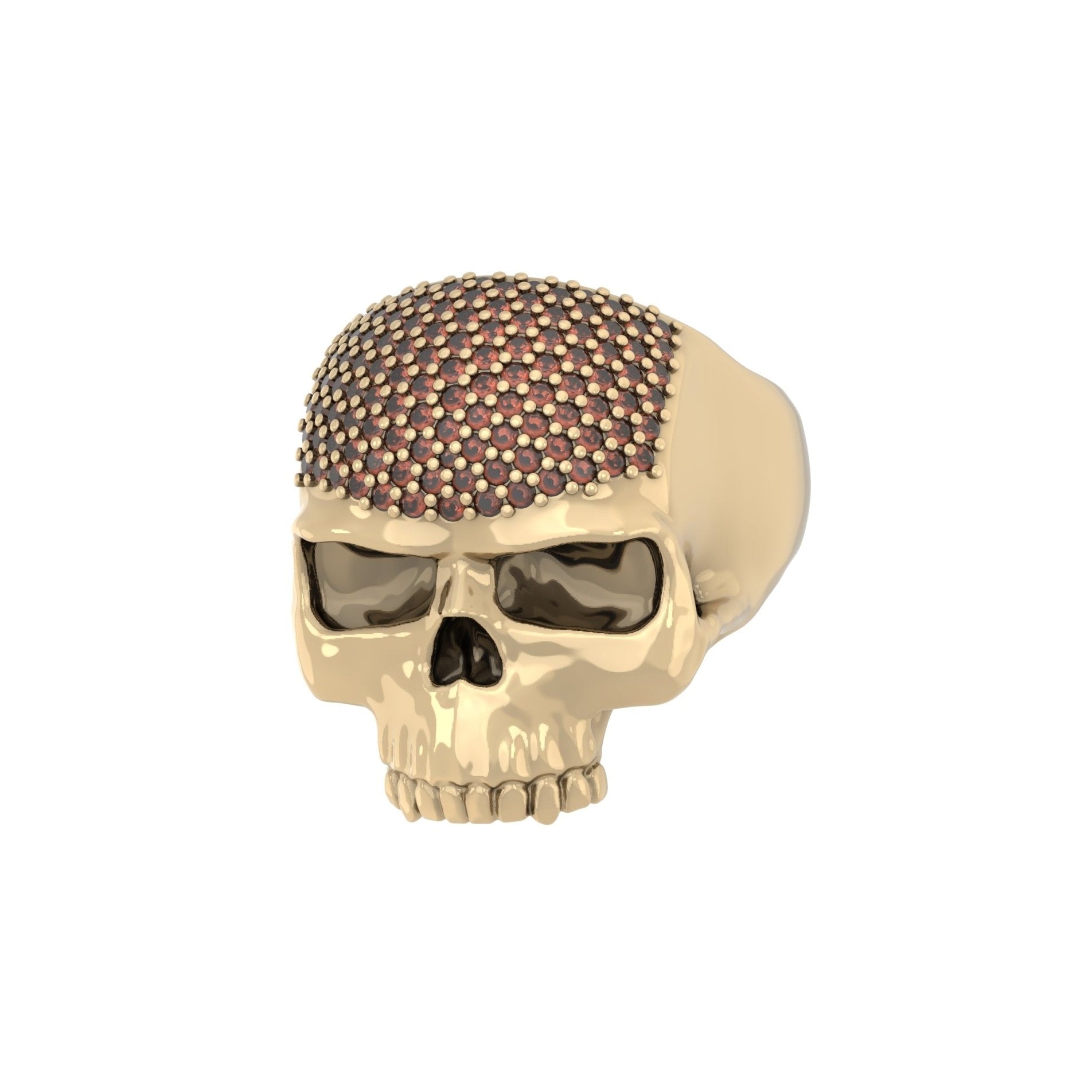 Ántrax Skull Ring – Pavé Garnet Edition | 9ct Yellow Gold - BeckonJewel