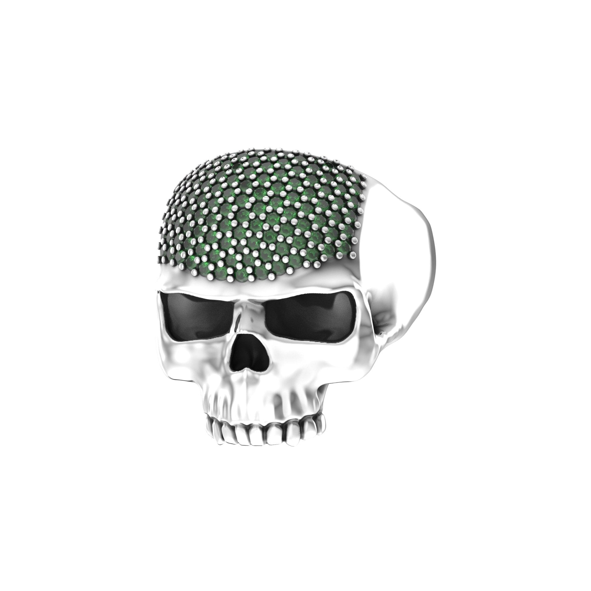Ántrax Skull Ring – Pavé Green Emerald Edition | Solid Sterling Silver - BeckonJewel