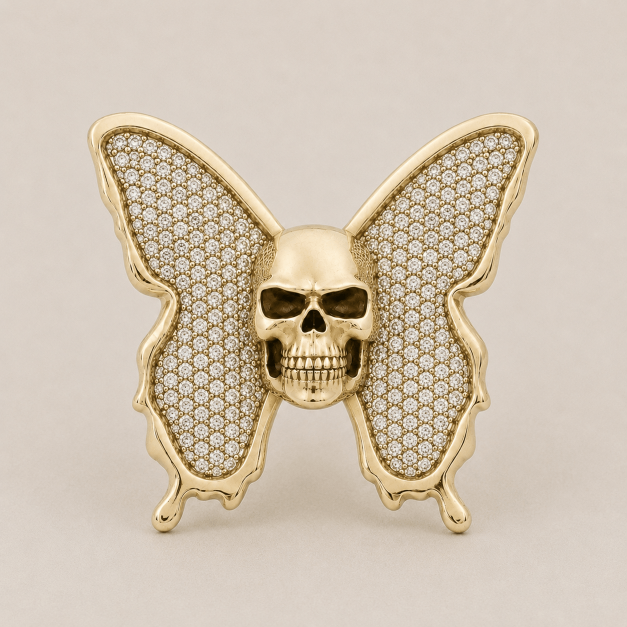 Butterfly Skull Pavé Ring | 9ct Gold | Diamond - BeckonJewel