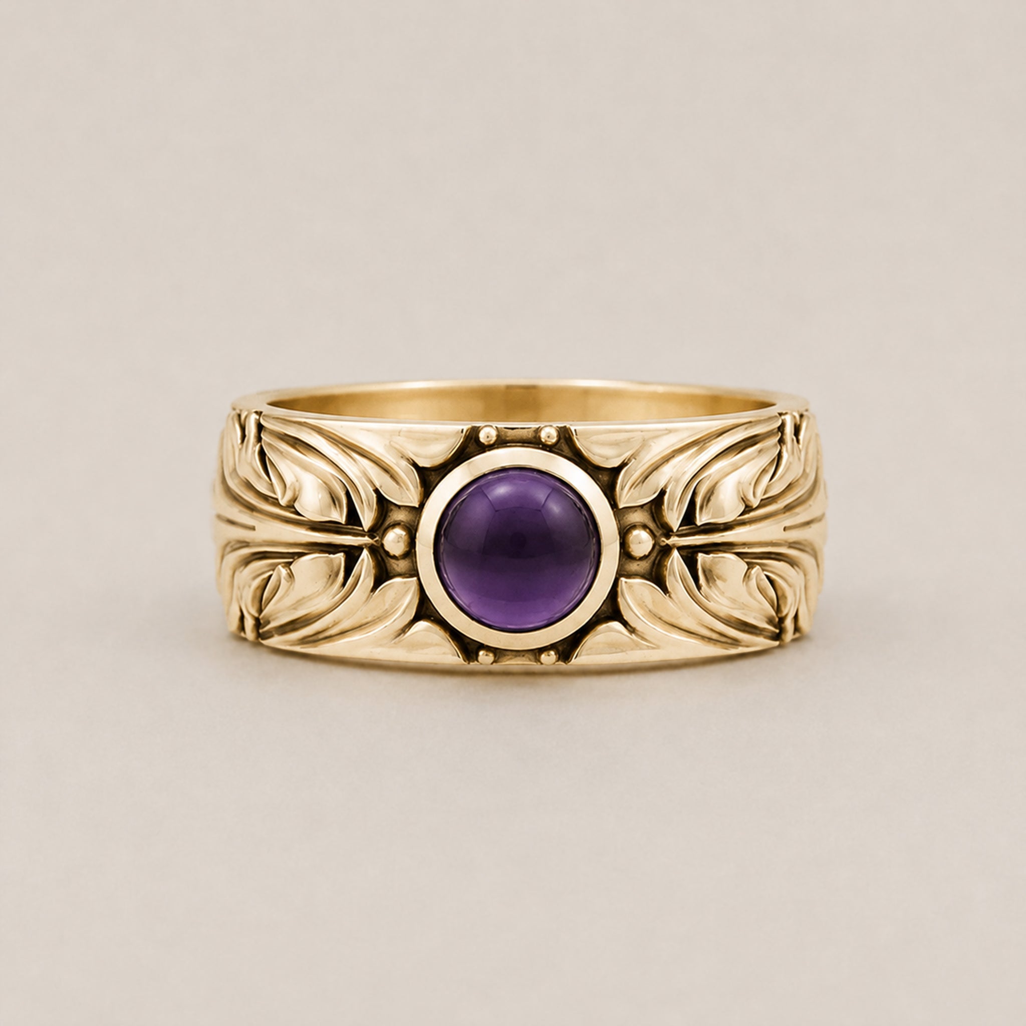 Court Filigree Ring – Amethyst Cabochon | 9ct Yellow Gold - BeckonJewel