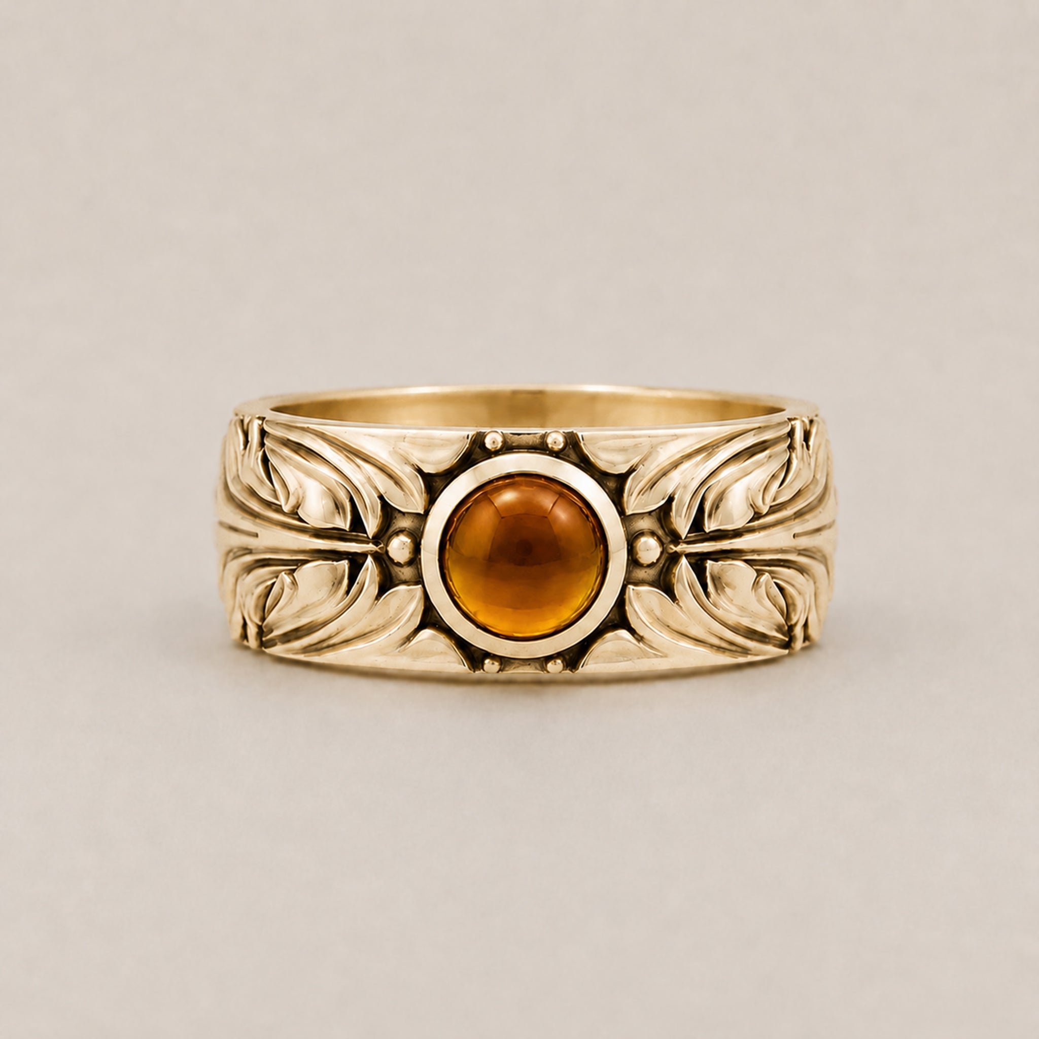 Court Filigree Ring – Citrine Cabochon | 9ct Yellow Gold - BeckonJewel