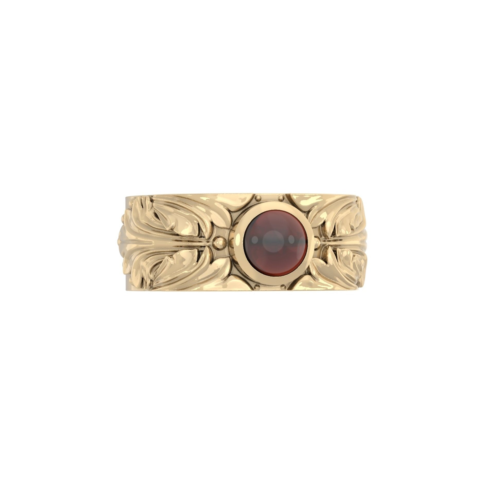 Court Filigree Ring – Garnet Cabochon | 9ct Yellow Gold - BeckonJewel