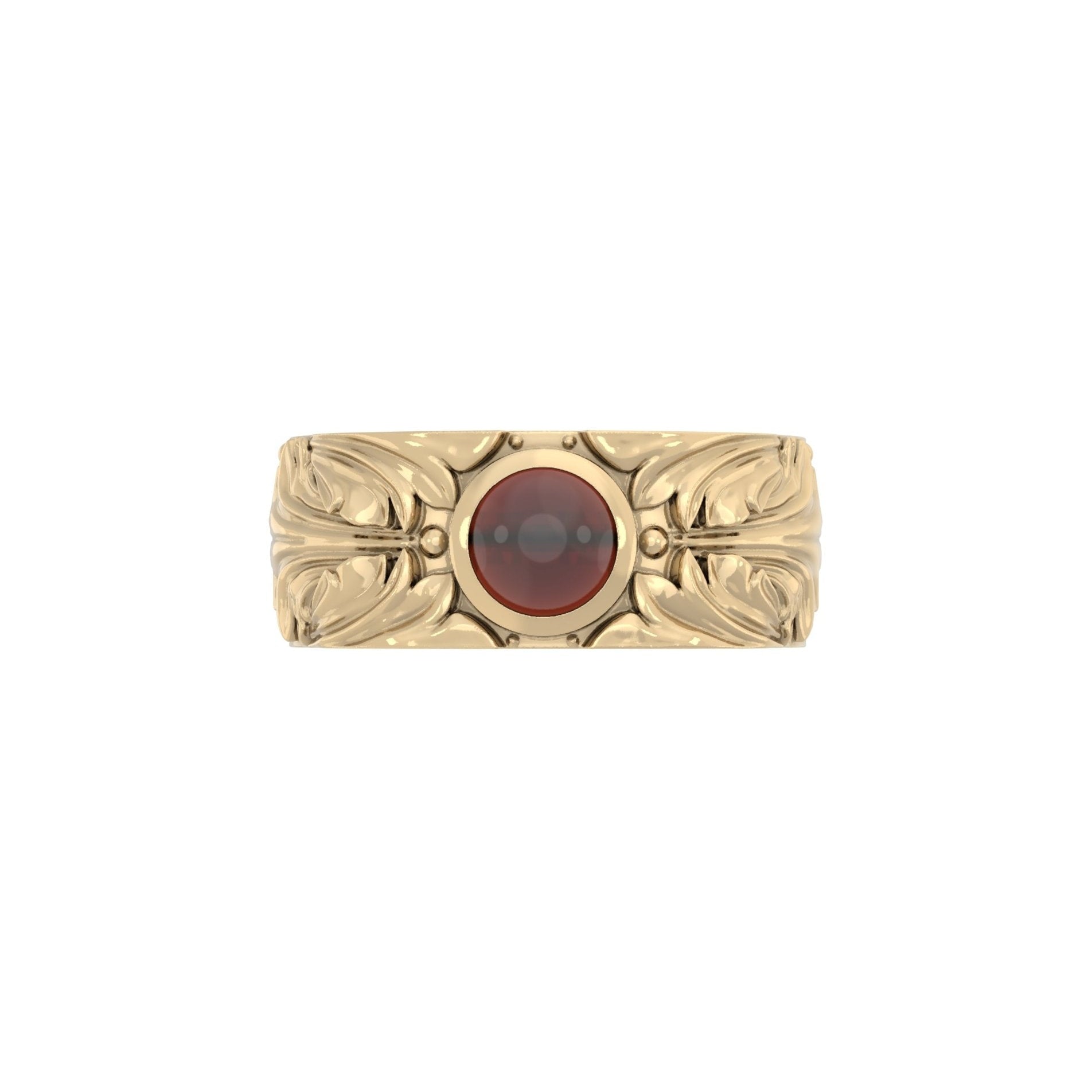 Court Filigree Ring – Garnet Cabochon | 9ct Yellow Gold - BeckonJewel