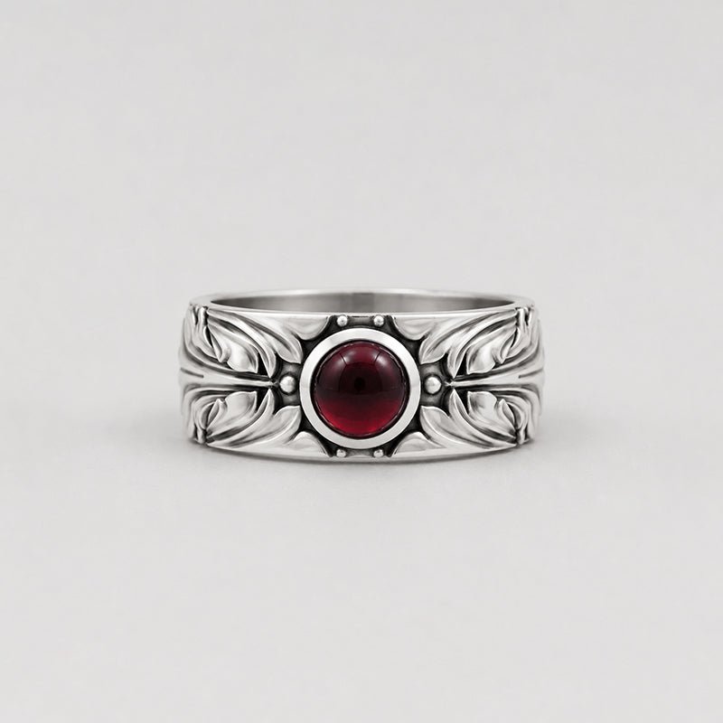 Court Filigree Ring – Garnet Cabochon | Sterling Silver - BeckonJewel