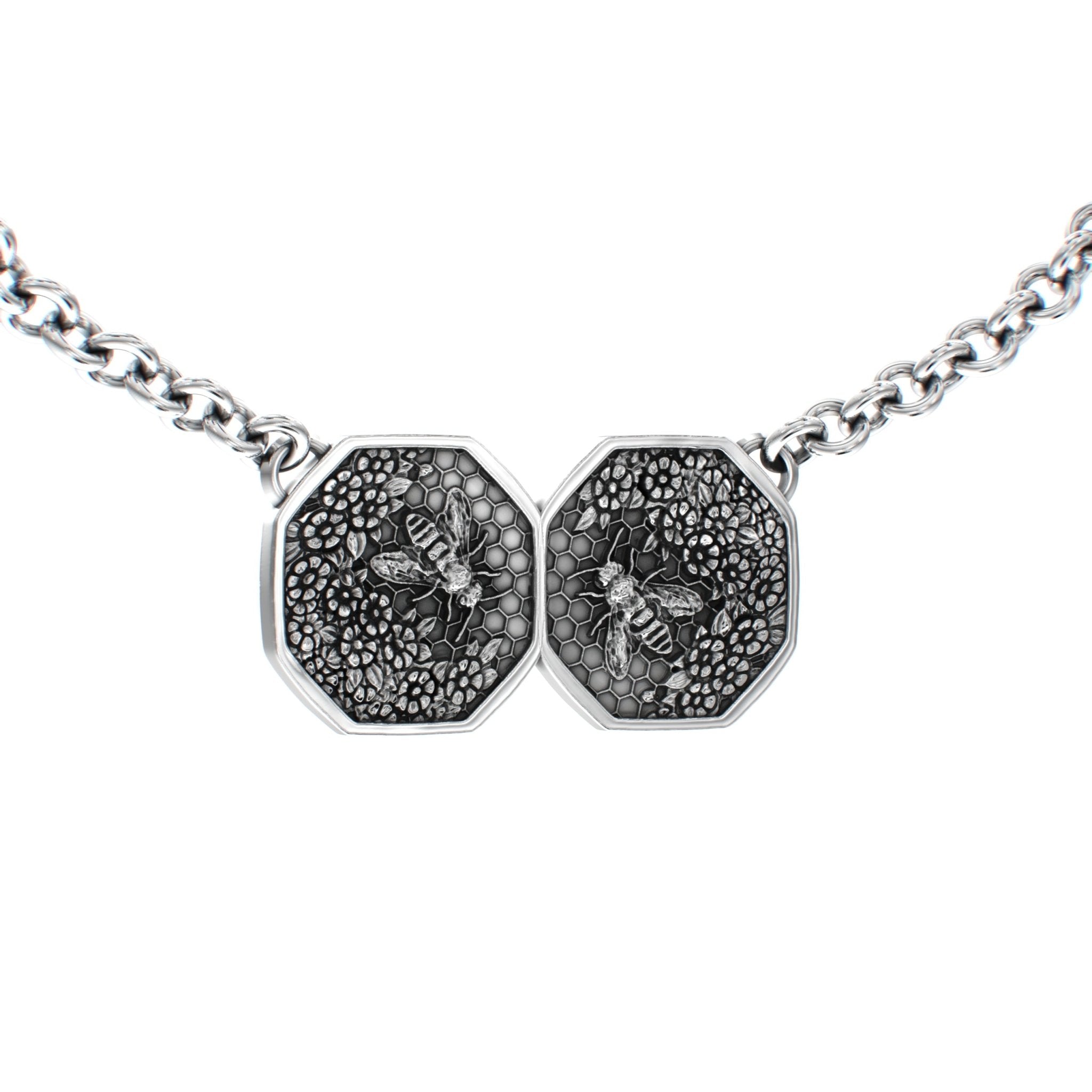 Dual Honeycomb Bee Necklace – Sterling Silver - BeckonJewel