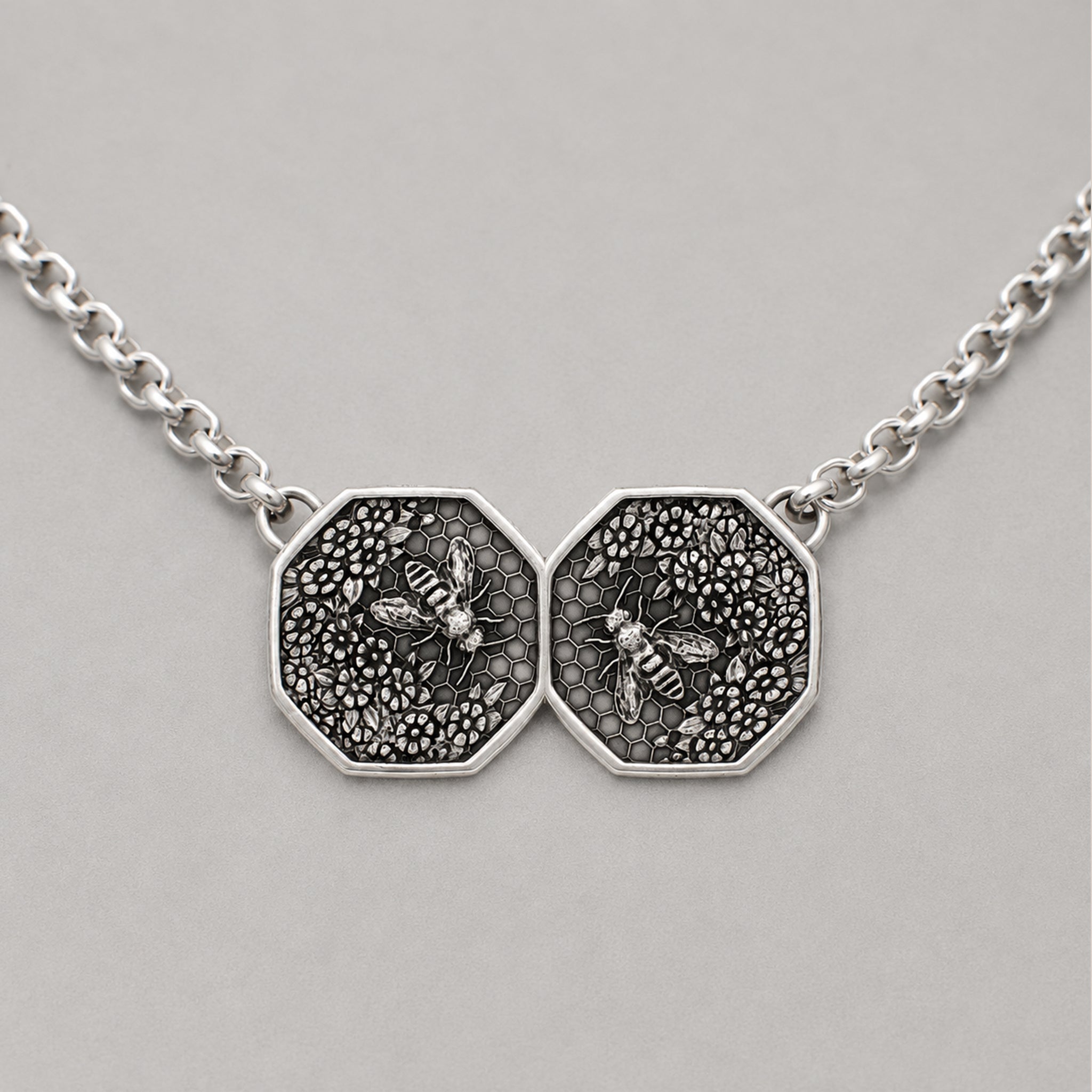 Dual Honeycomb Bee Necklace – Sterling Silver - BeckonJewel