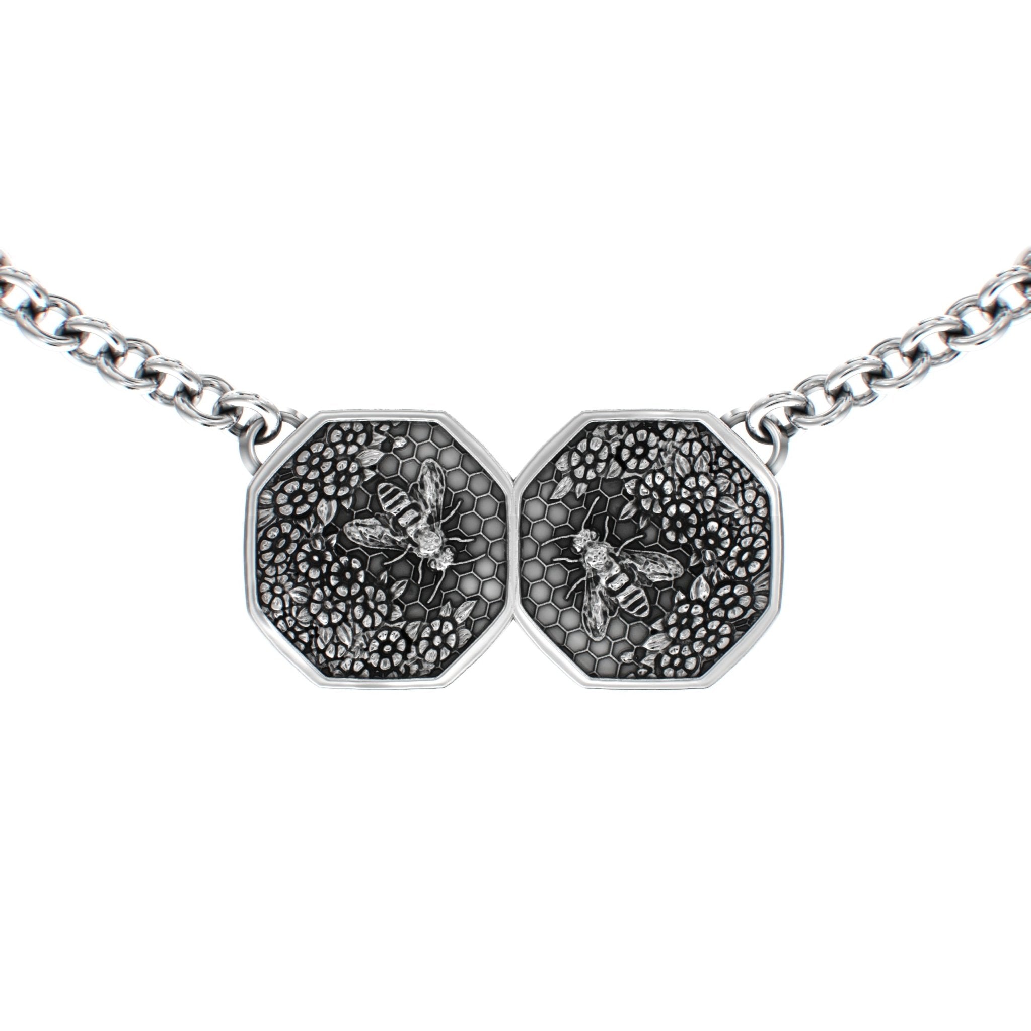 Dual Honeycomb Bee Necklace – Sterling Silver - BeckonJewel
