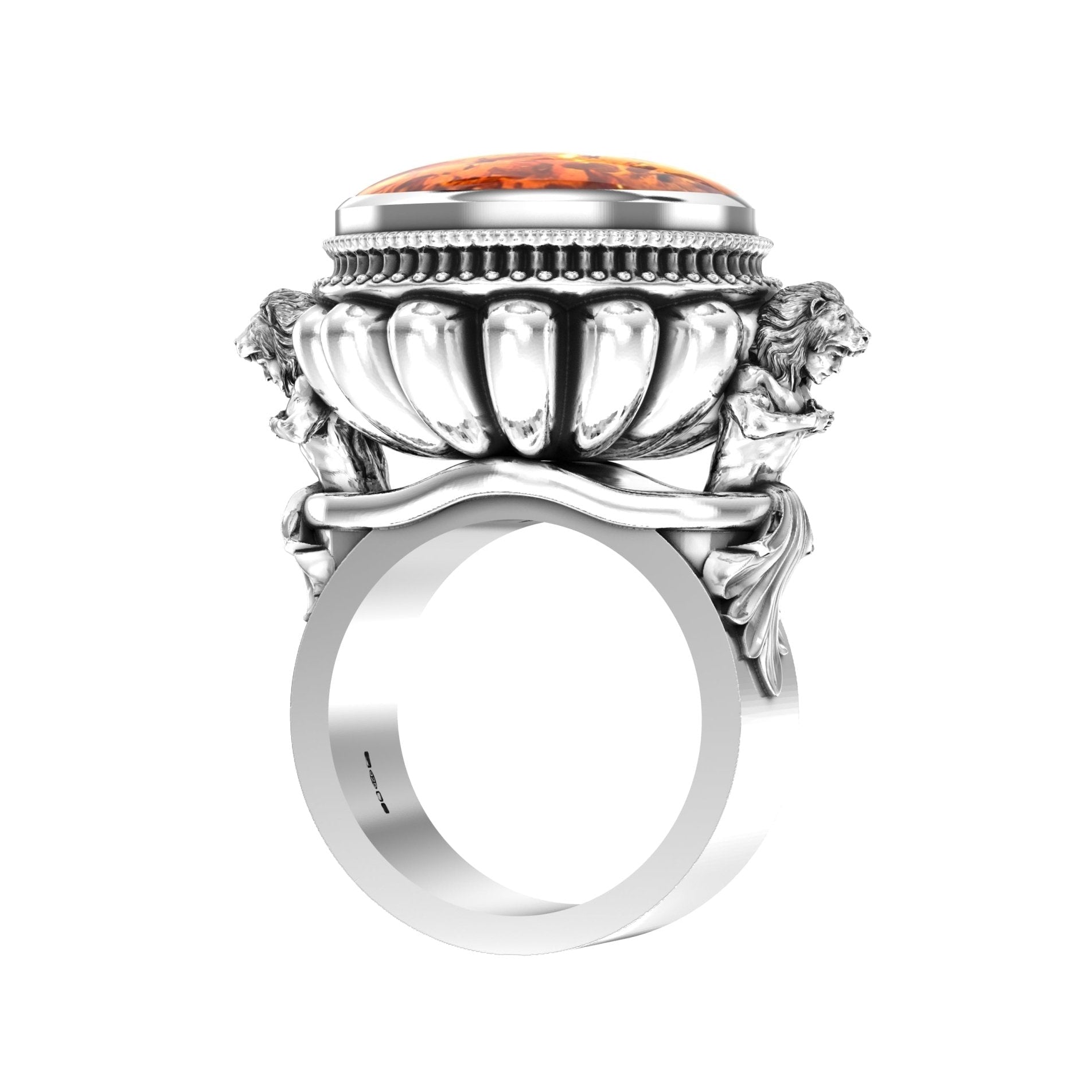 Large Herculean Ring – Cabochon Amber | Sterling Silver - BeckonJewel