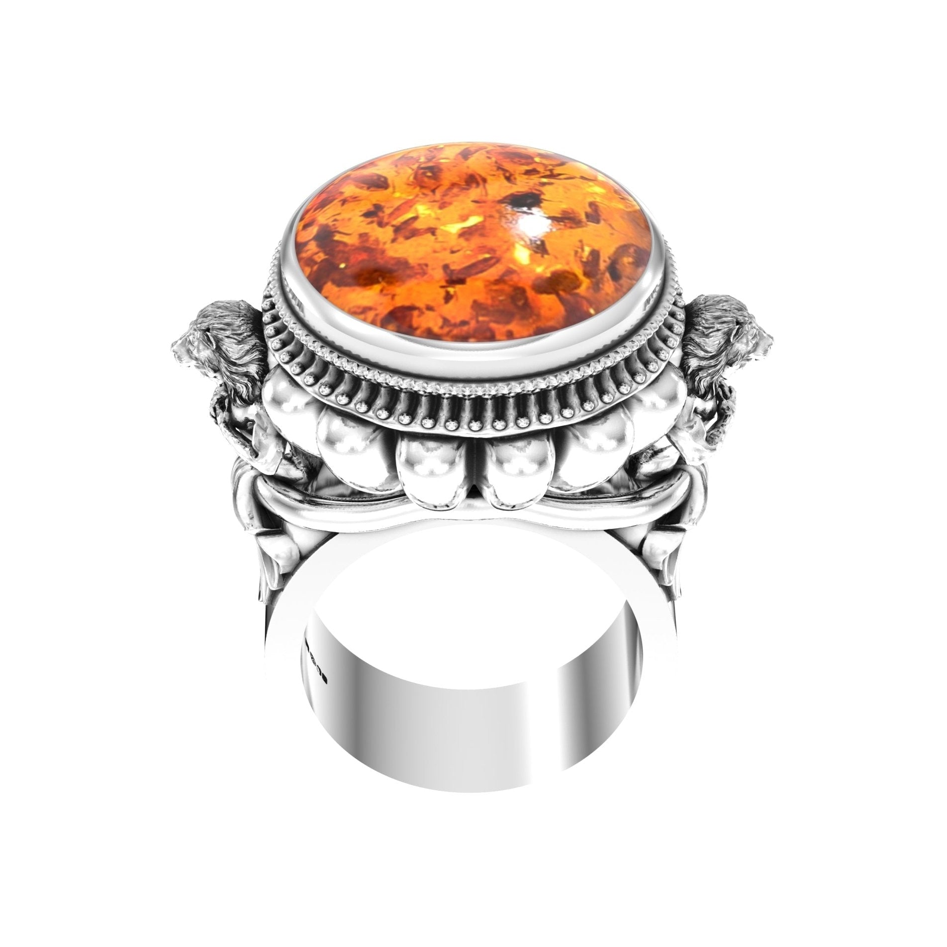 Large Herculean Ring – Cabochon Amber | Sterling Silver - BeckonJewel