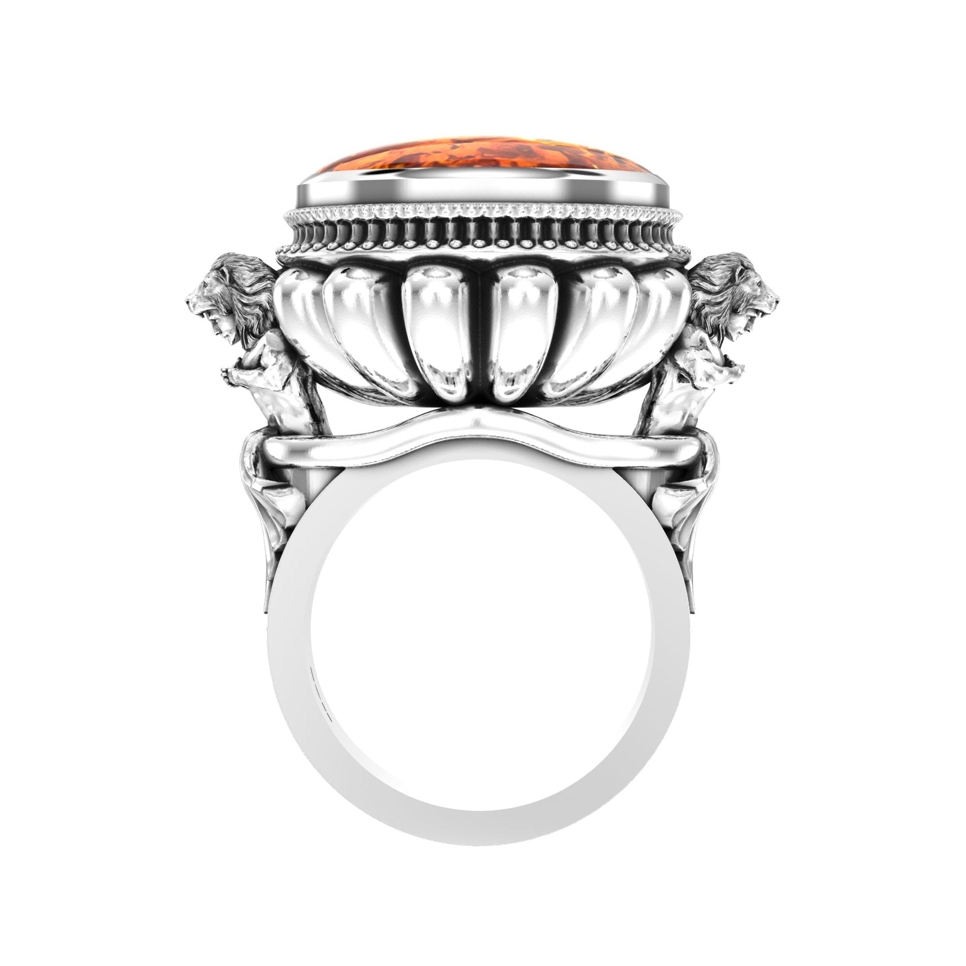 Large Herculean Ring – Cabochon Amber | Sterling Silver - BeckonJewel