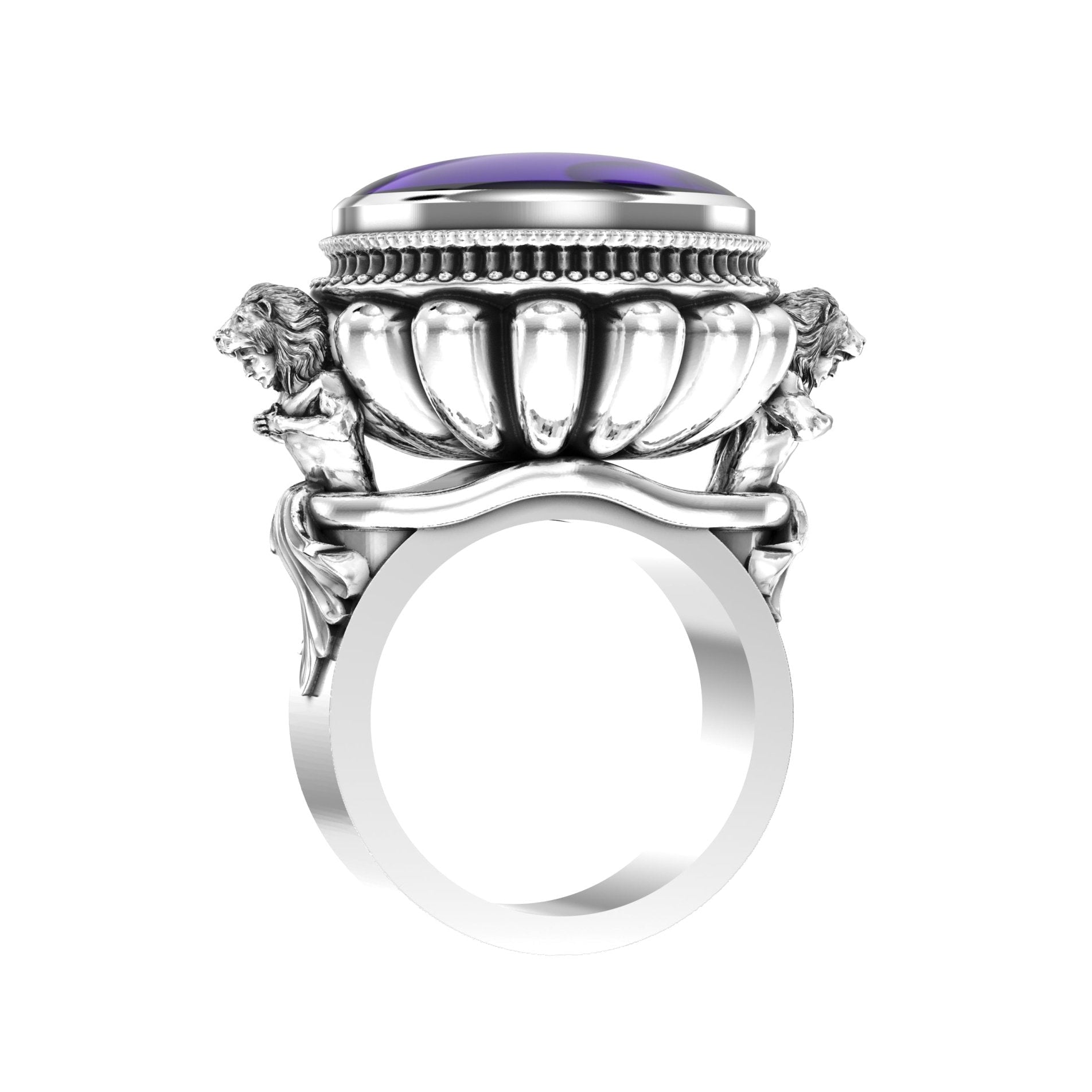 Large Herculean Ring – Cabochon Amethyst | Sterling Silver - BeckonJewel