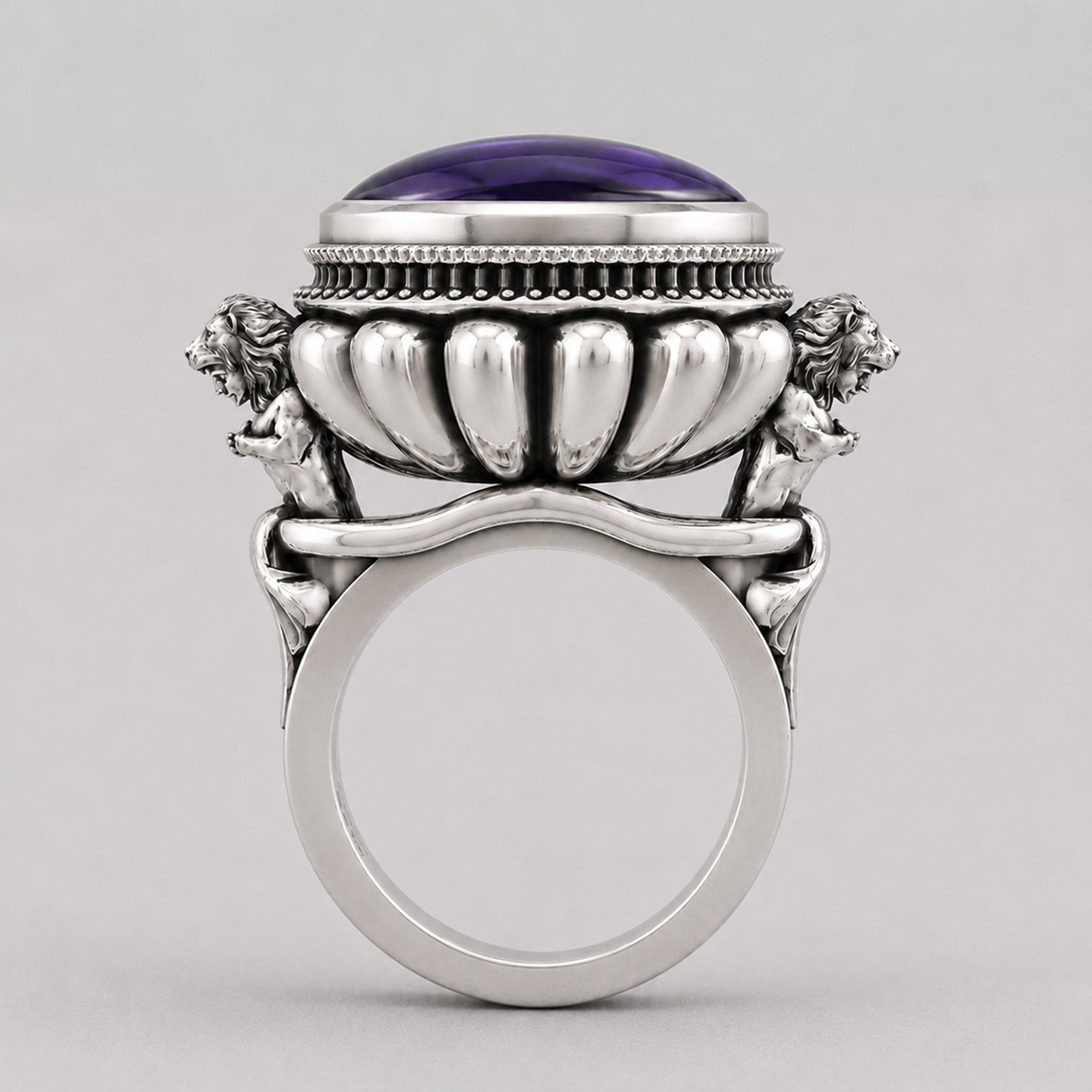 Large Herculean Ring – Cabochon Amethyst | Sterling Silver - BeckonJewel