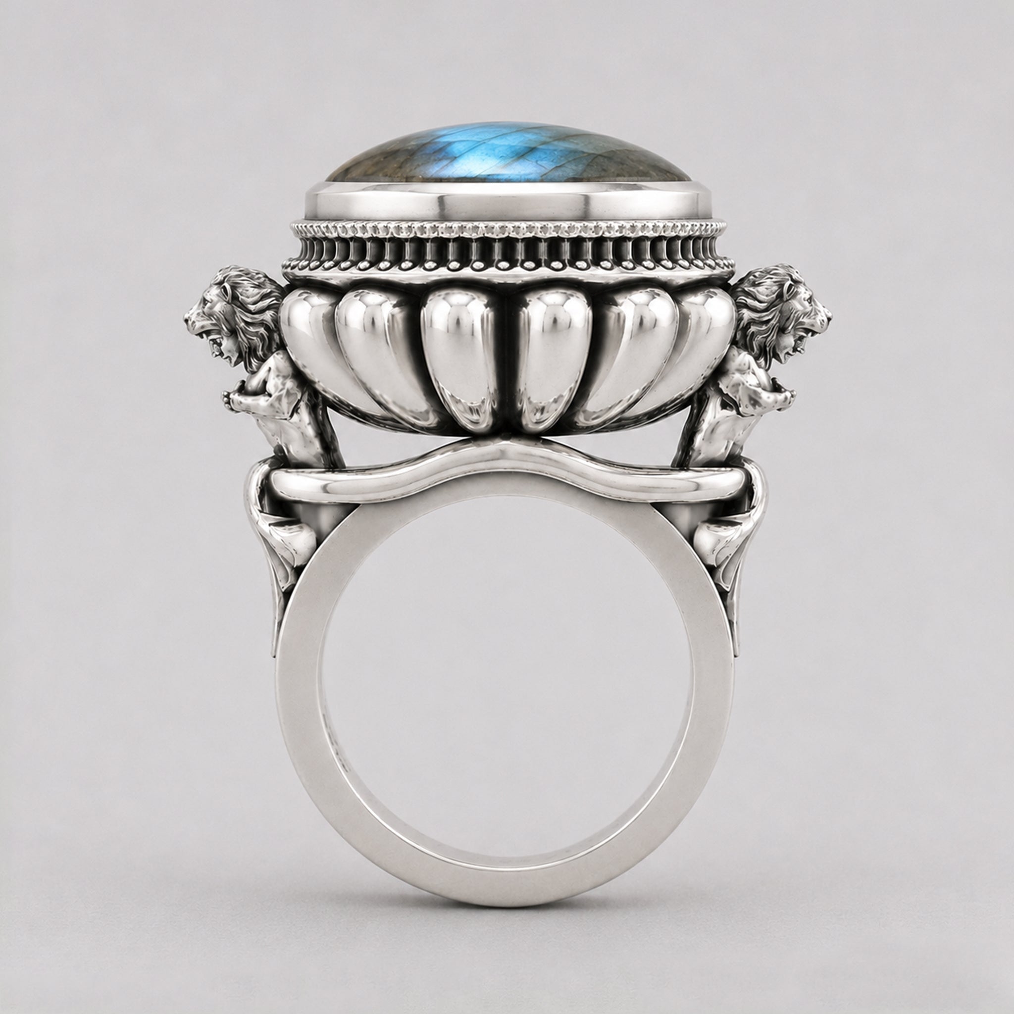 Large Herculean Ring – Cabochon Labradorite | Sterling Silver - BeckonJewel