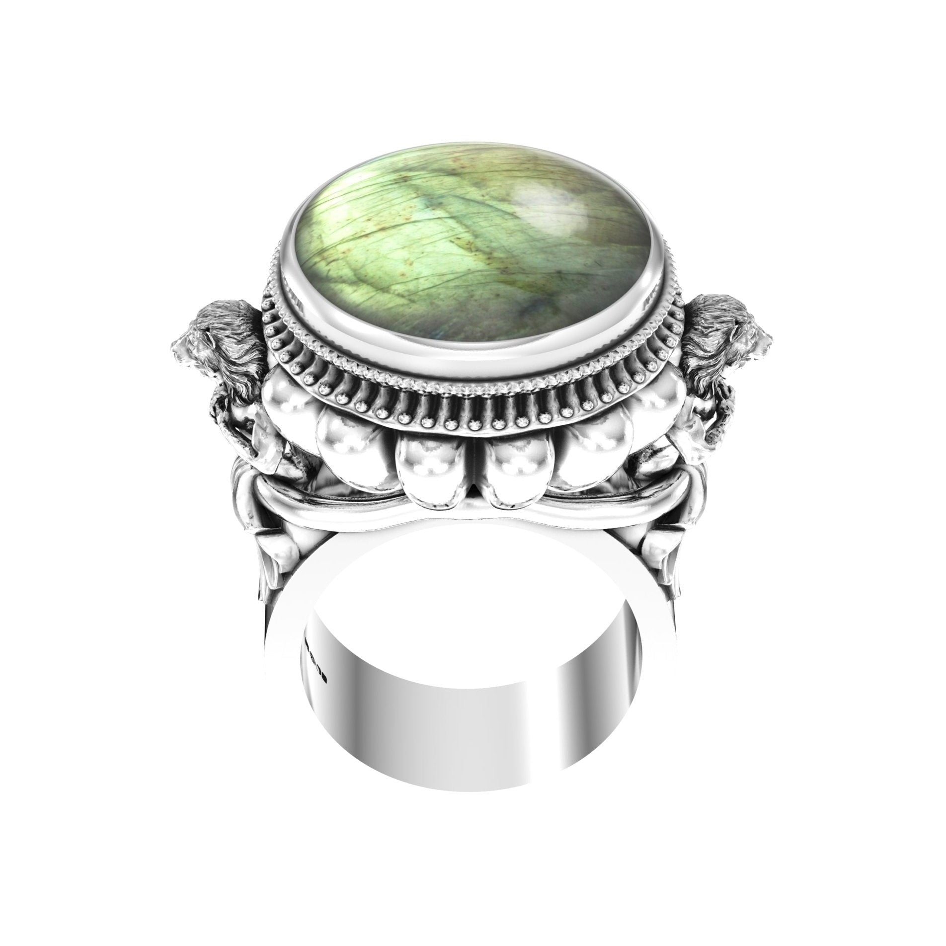 Large Herculean Ring – Cabochon Labradorite | Sterling Silver - BeckonJewel