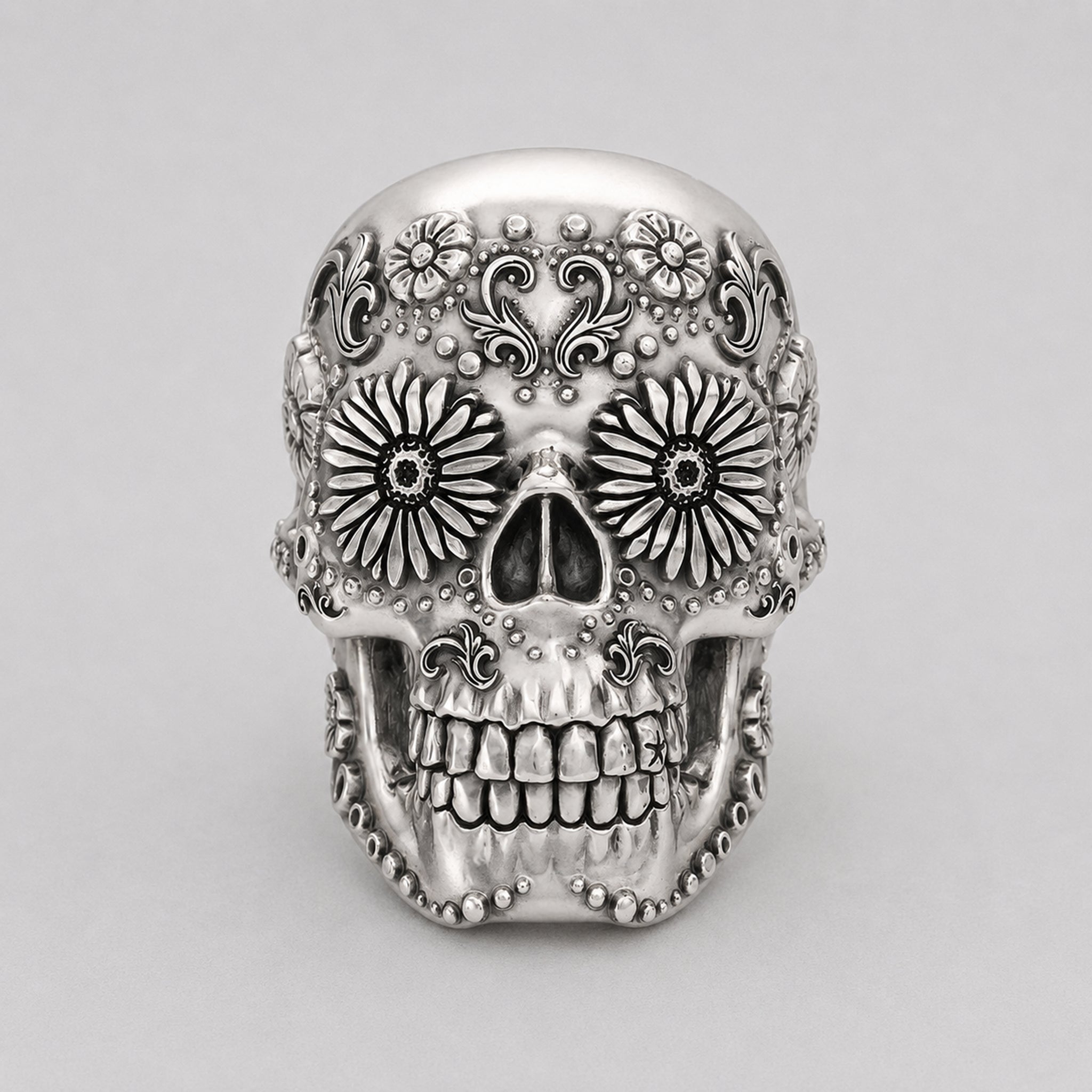 Large Sugar Skull Ring – Handcrafted Sterling Silver - BeckonJewel