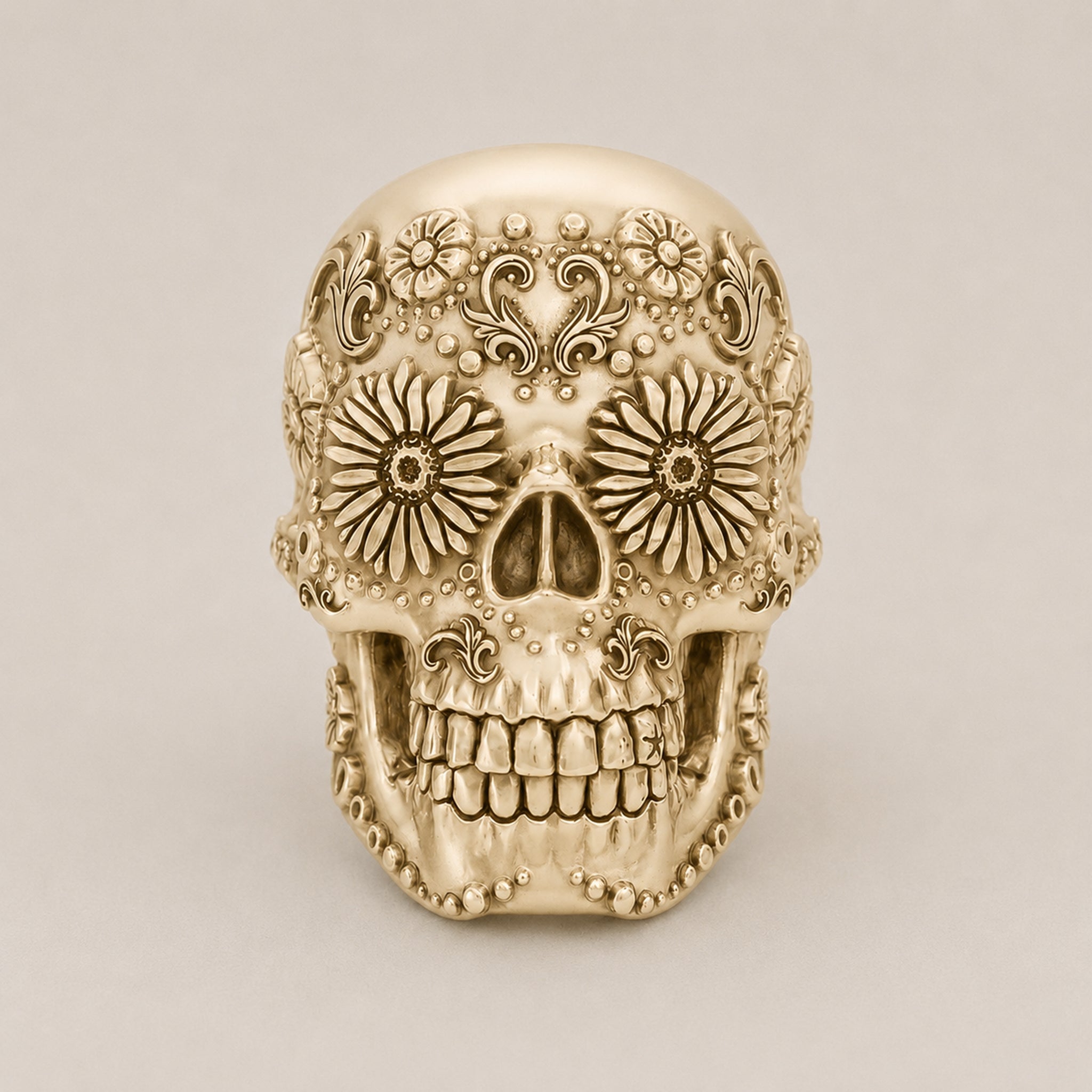 Sugar Skull Ring – Handcrafted 9ct Yellow Gold
