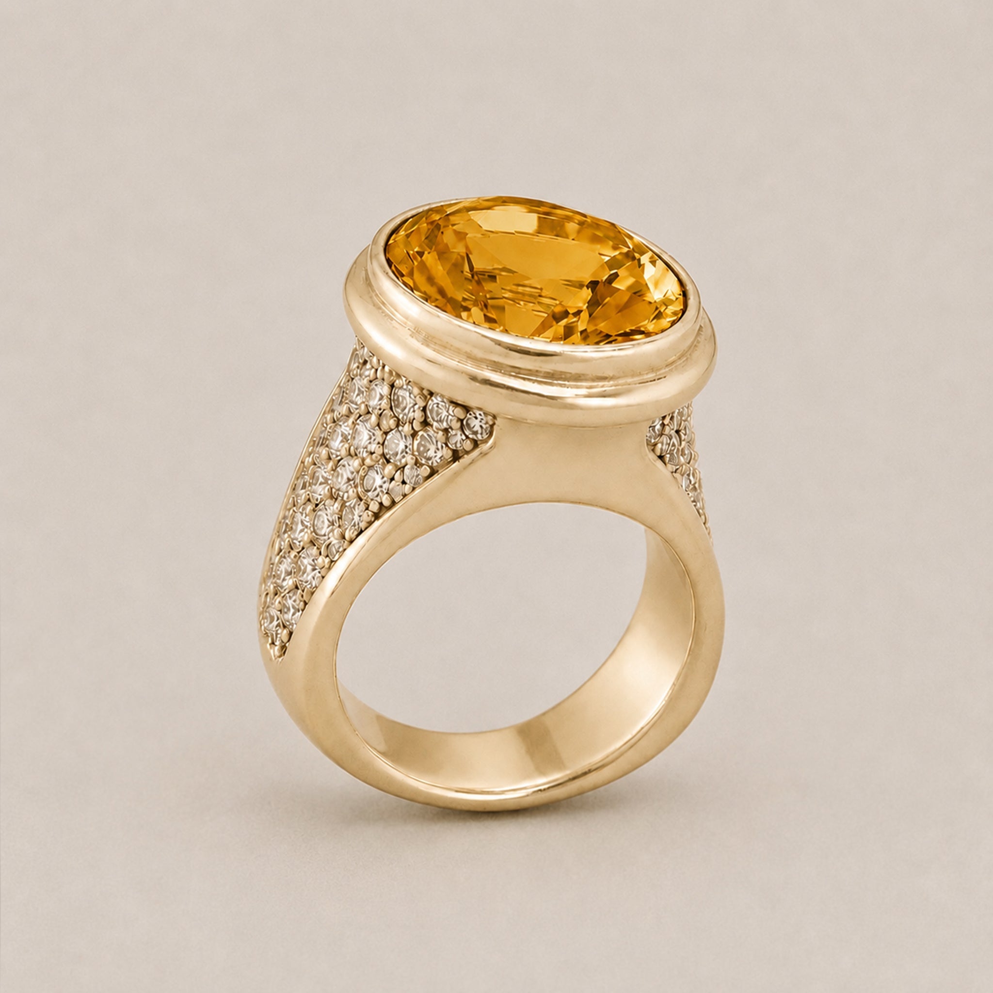 Signature Ring - Handcrafted 9ct Yellow Gold - Citrine & Moissanite - BeckonJewel