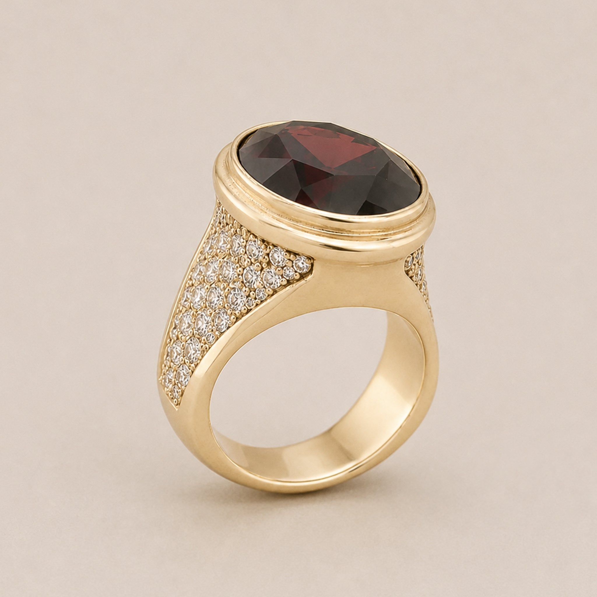 Signature Ring - Handcrafted 9ct Yellow Gold - Garnet & Moissanite - BeckonJewel