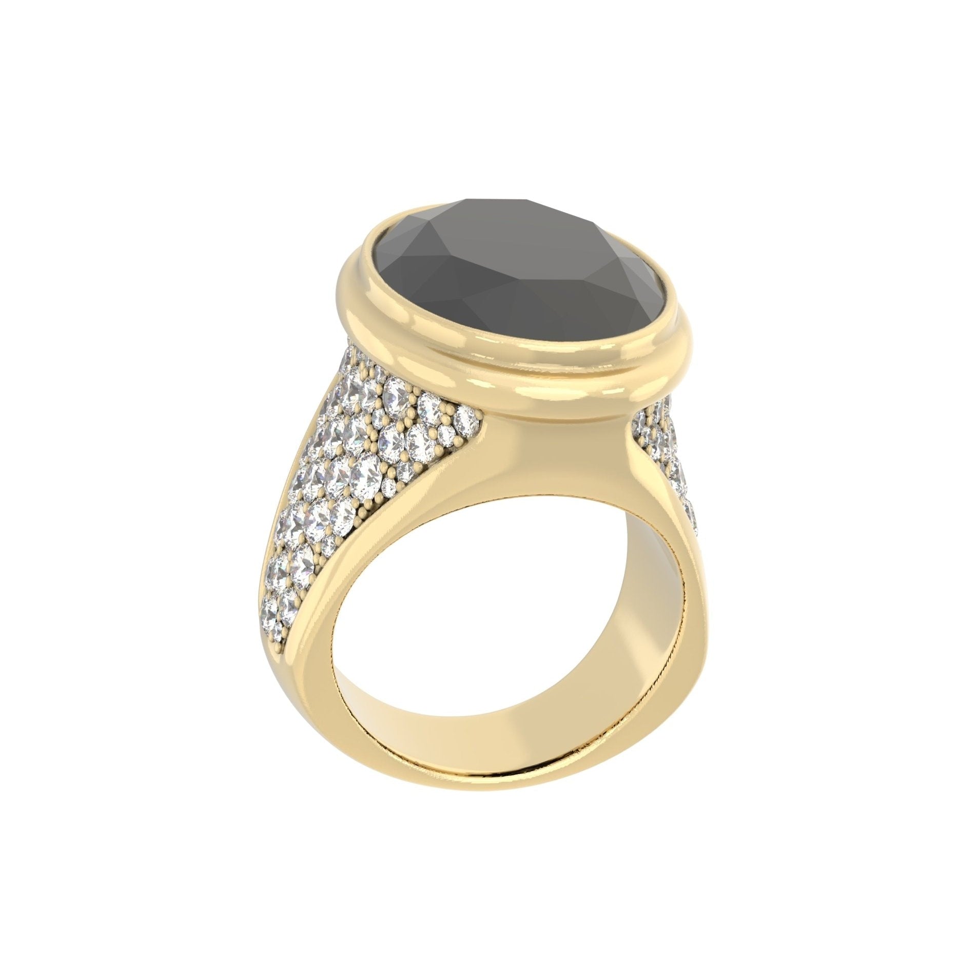 Signature Ring - Handcrafted 9ct Yellow Gold - Onyx & Moissanite - BeckonJewel