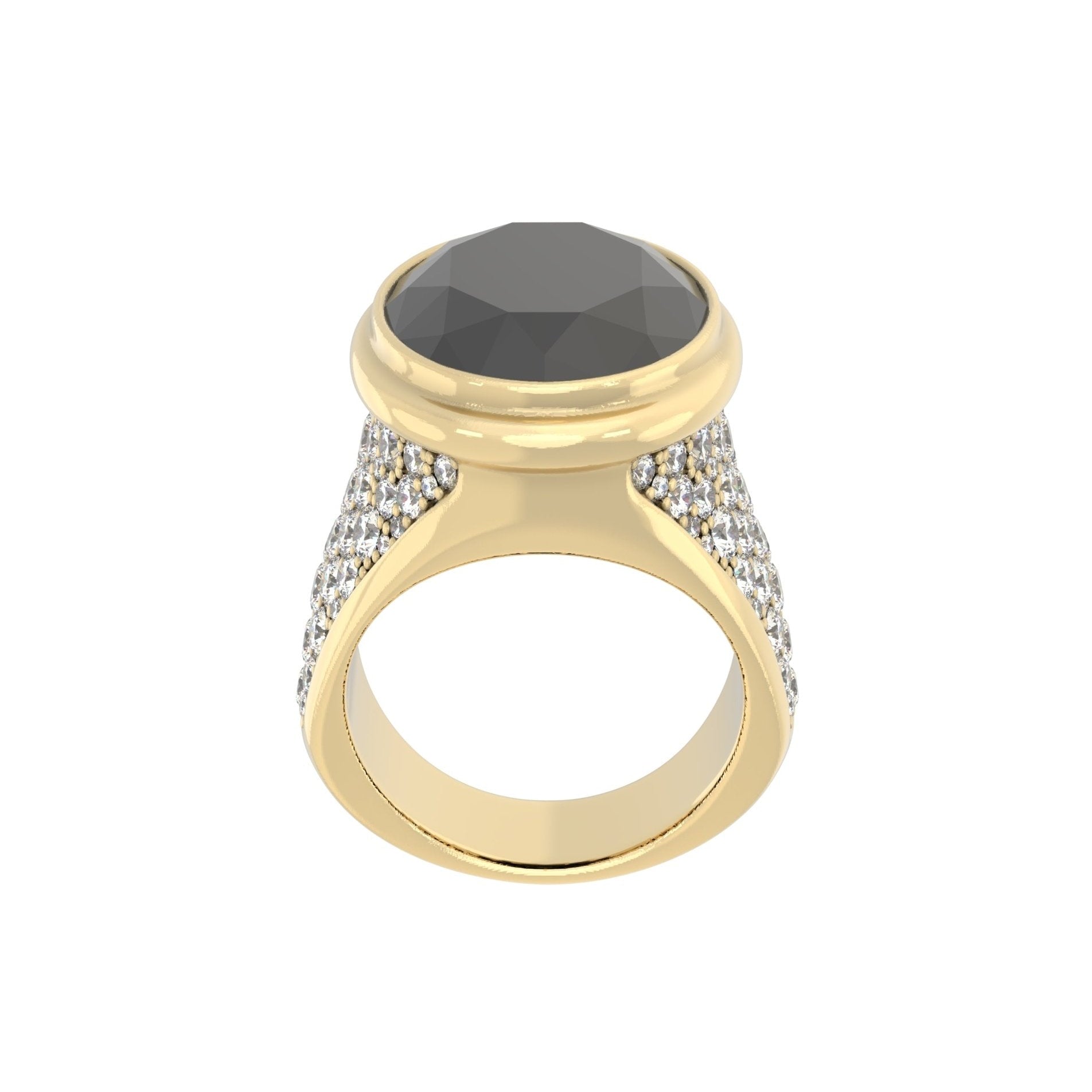 Signature Ring - Handcrafted 9ct Yellow Gold - Onyx & Moissanite - BeckonJewel