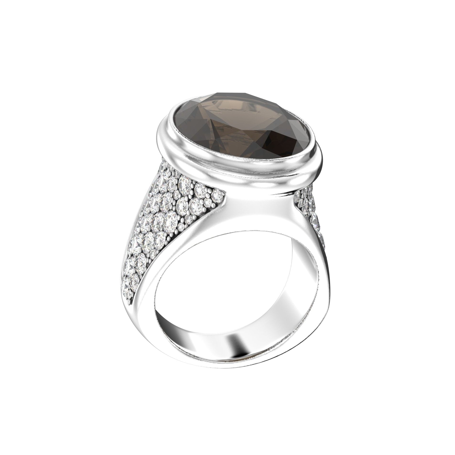 Signature Ring - Handcrafted Sterling Silver - Smokey Quartz & Moissanite - BeckonJewel