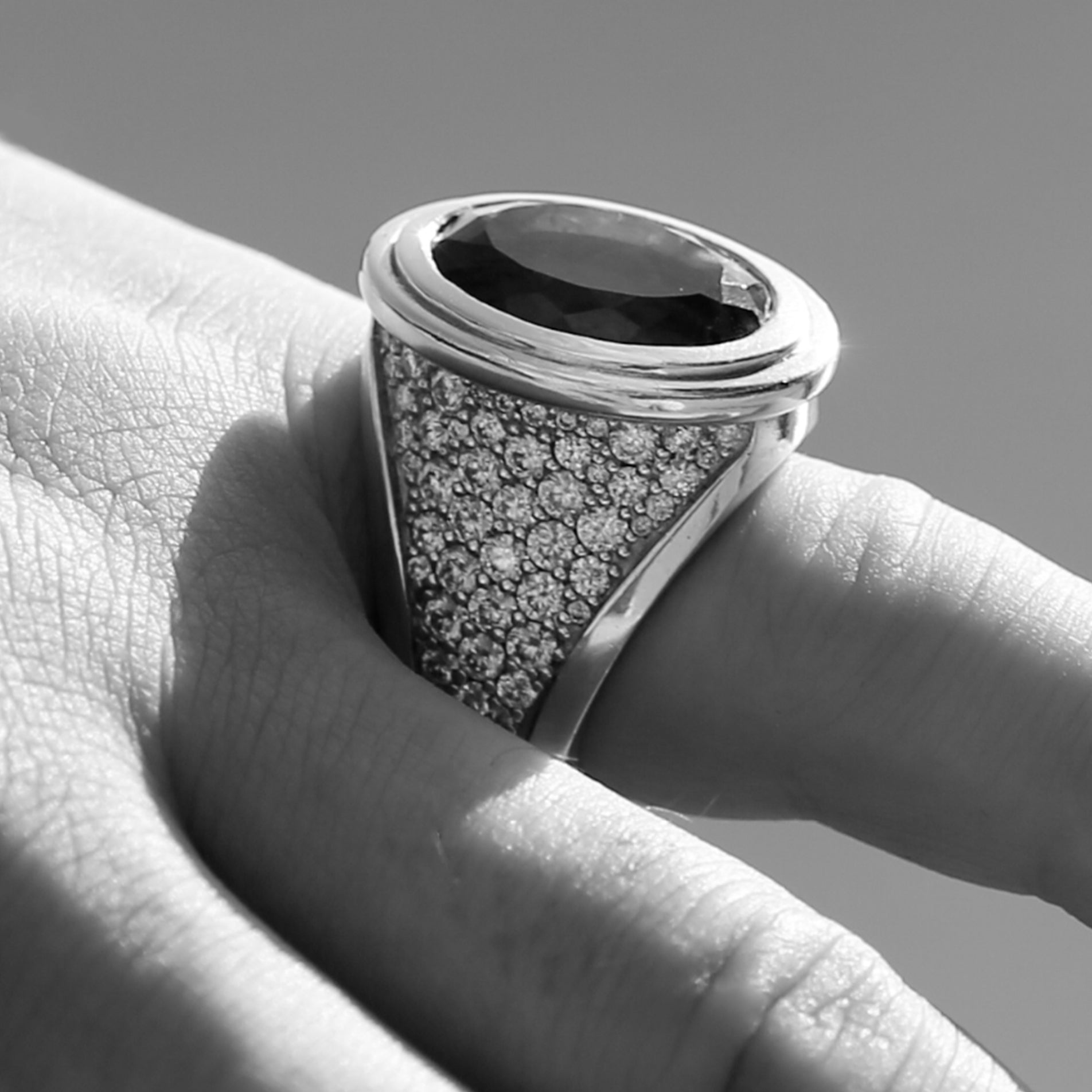 Signature Ring - Handcrafted Sterling Silver - Smokey Quartz & Moissanite - BeckonJewel