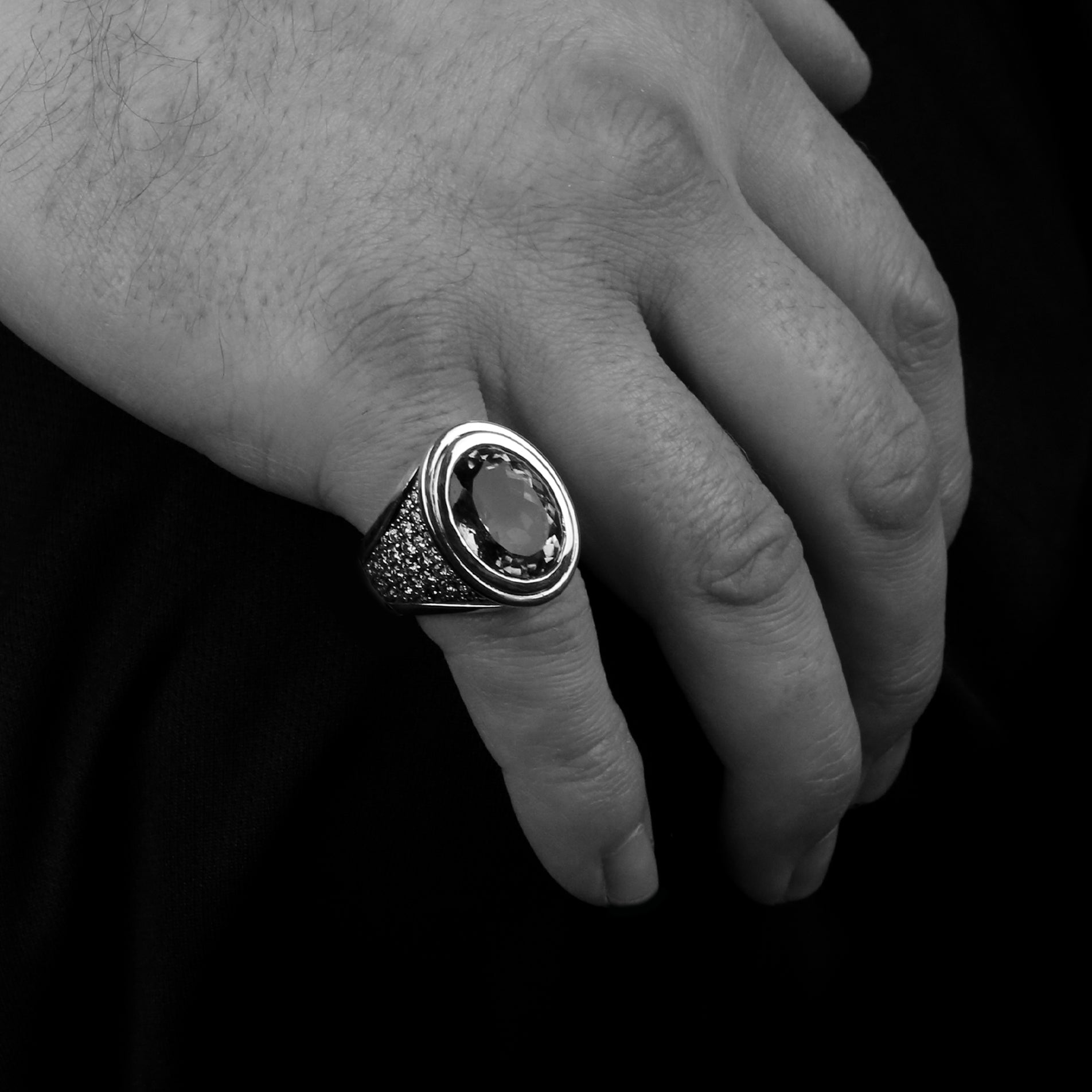 Signature Ring - Handcrafted Sterling Silver - Smokey Quartz & Moissanite - BeckonJewel