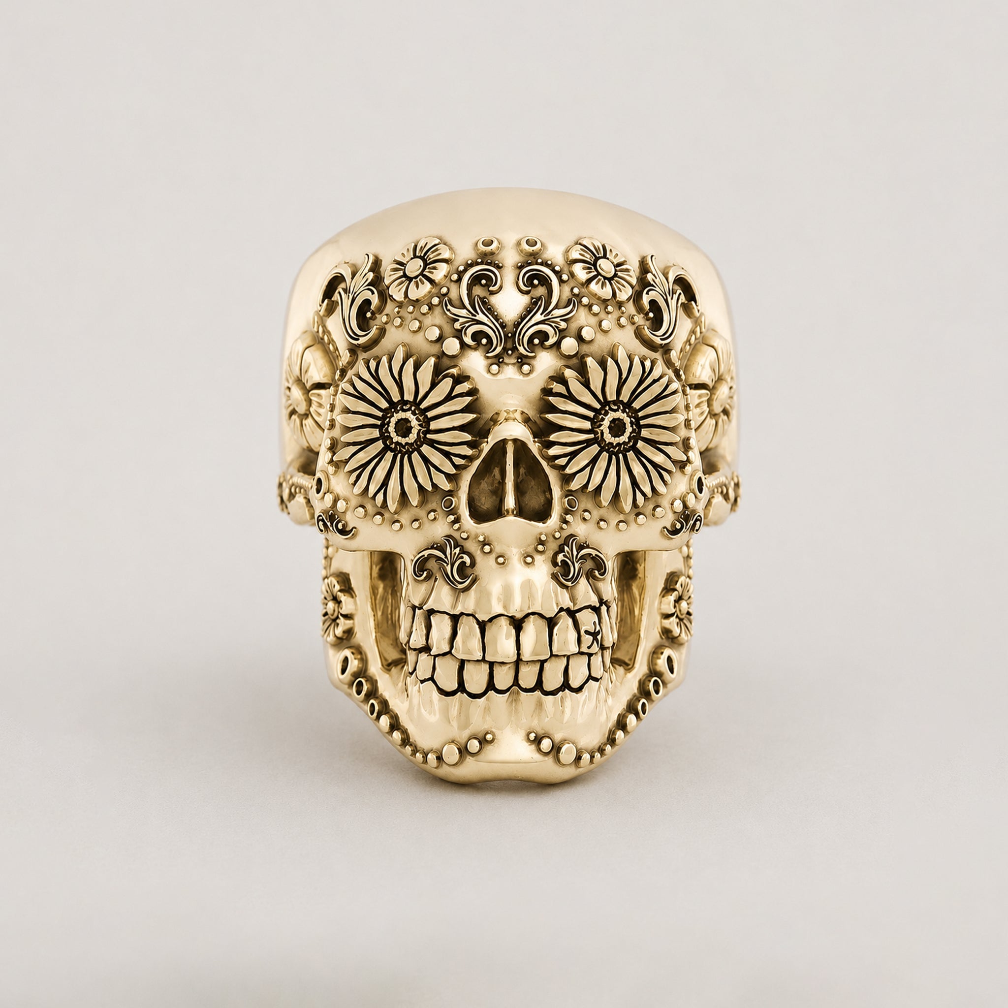 Small Sugar Skull Ring – Handcrafted 9ct Yellow Gold - BeckonJewel