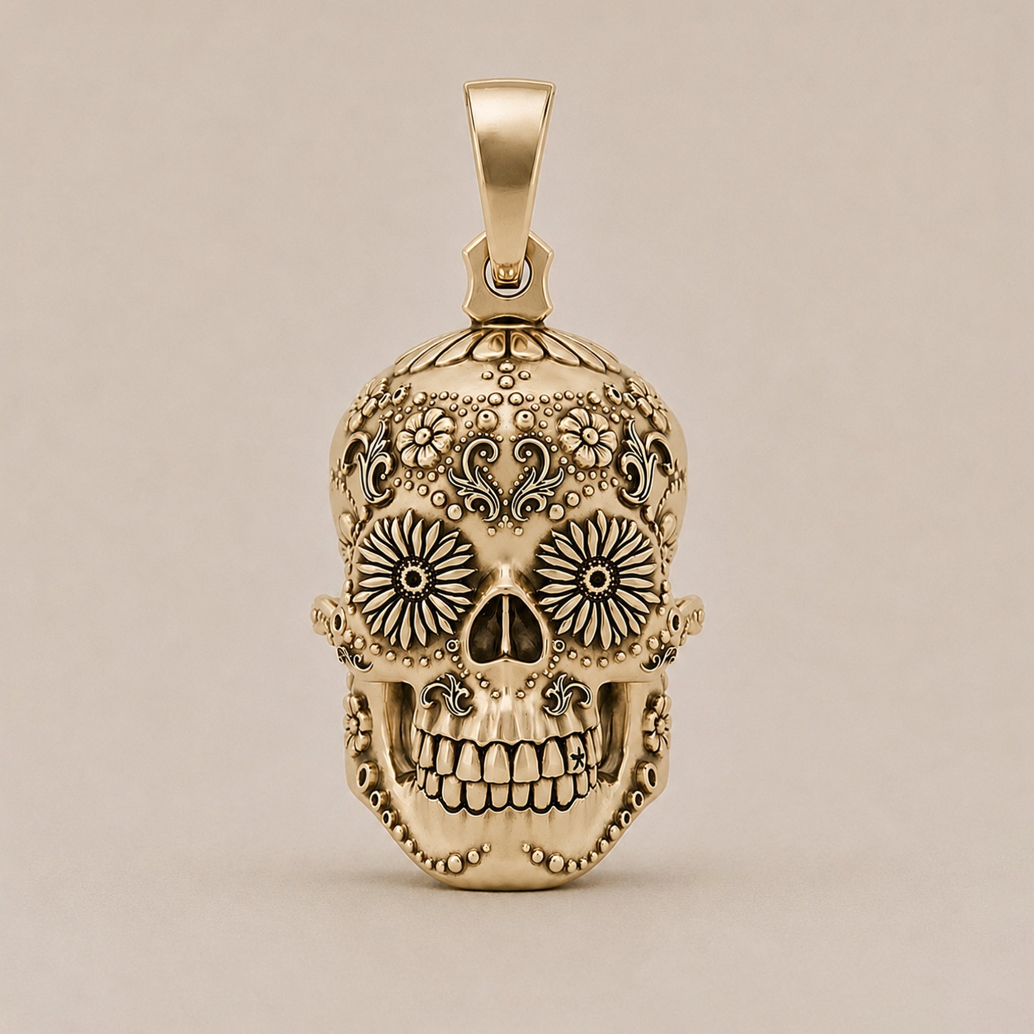 Sugar Skull Pendant – Handcrafted 9ct Yellow Gold - BeckonJewel