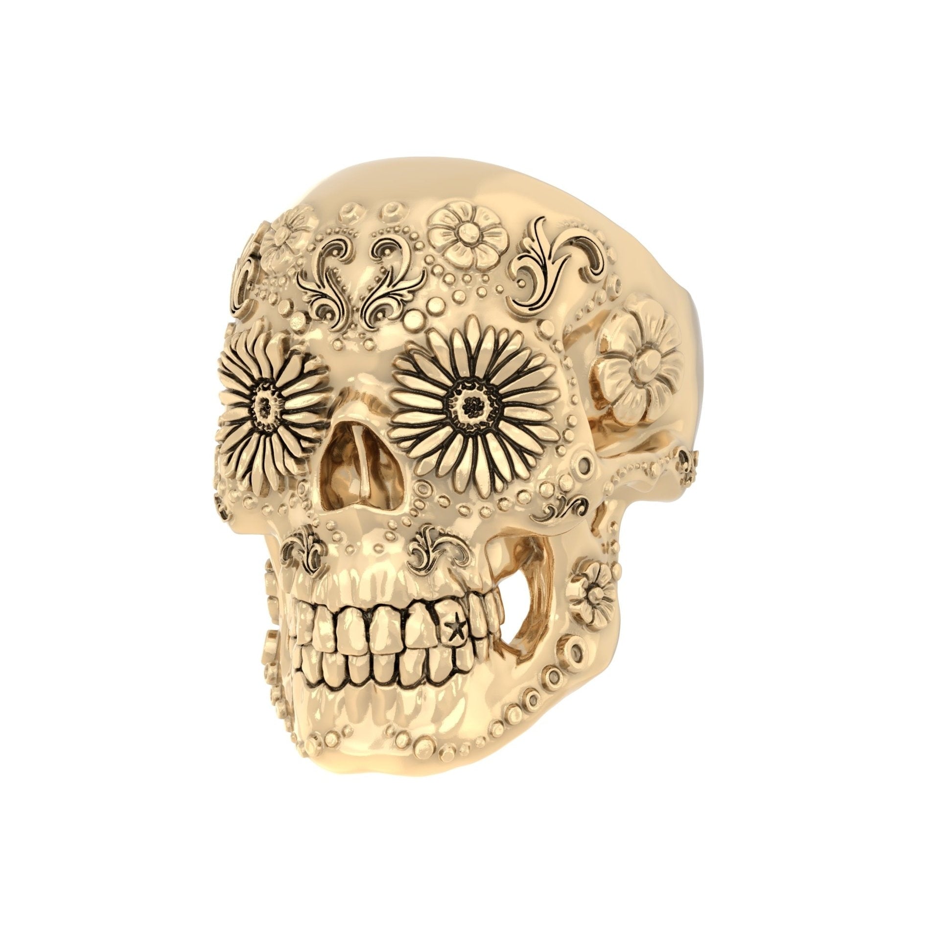 Sugar Skull Ring – Handcrafted 9ct Yellow Gold - BeckonJewel
