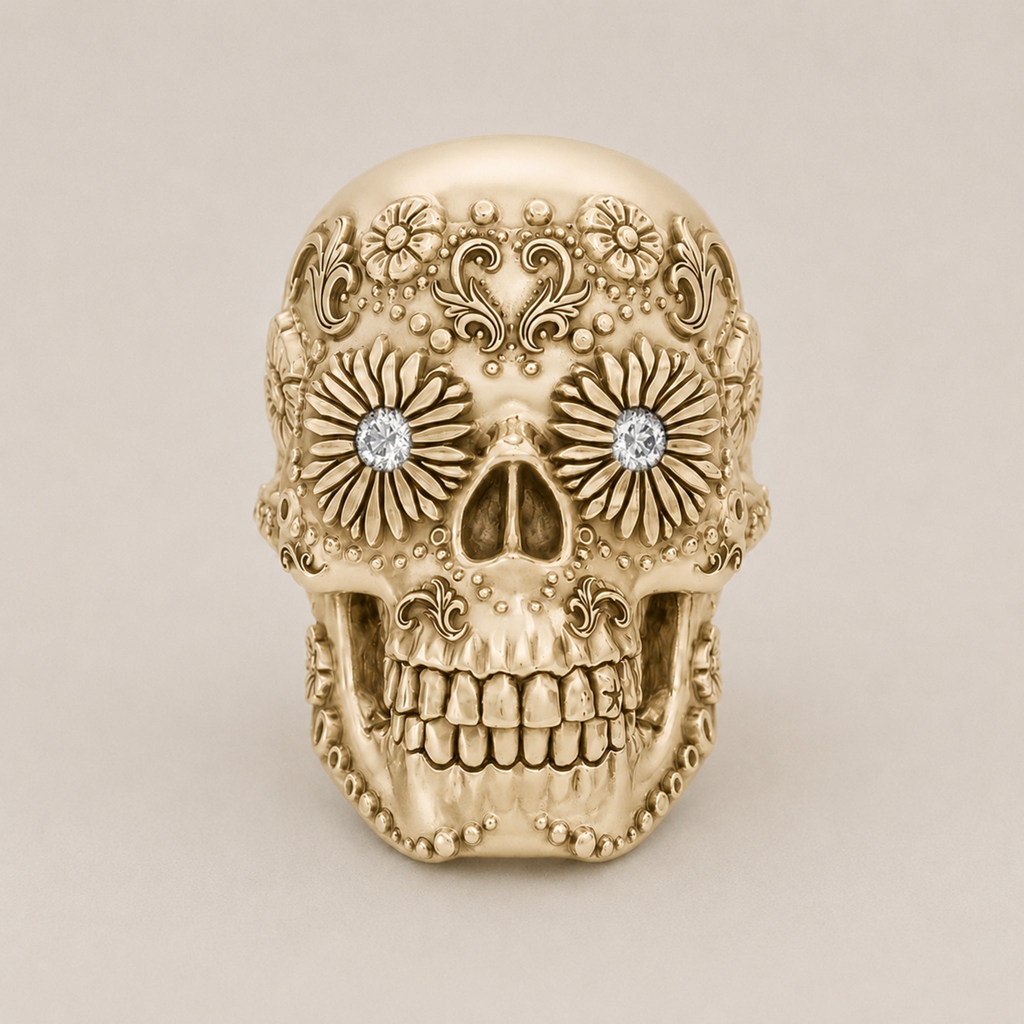 Sugar Skull Ring – Handcrafted 9ct Yellow Gold | Moissanite Eyes - BeckonJewel