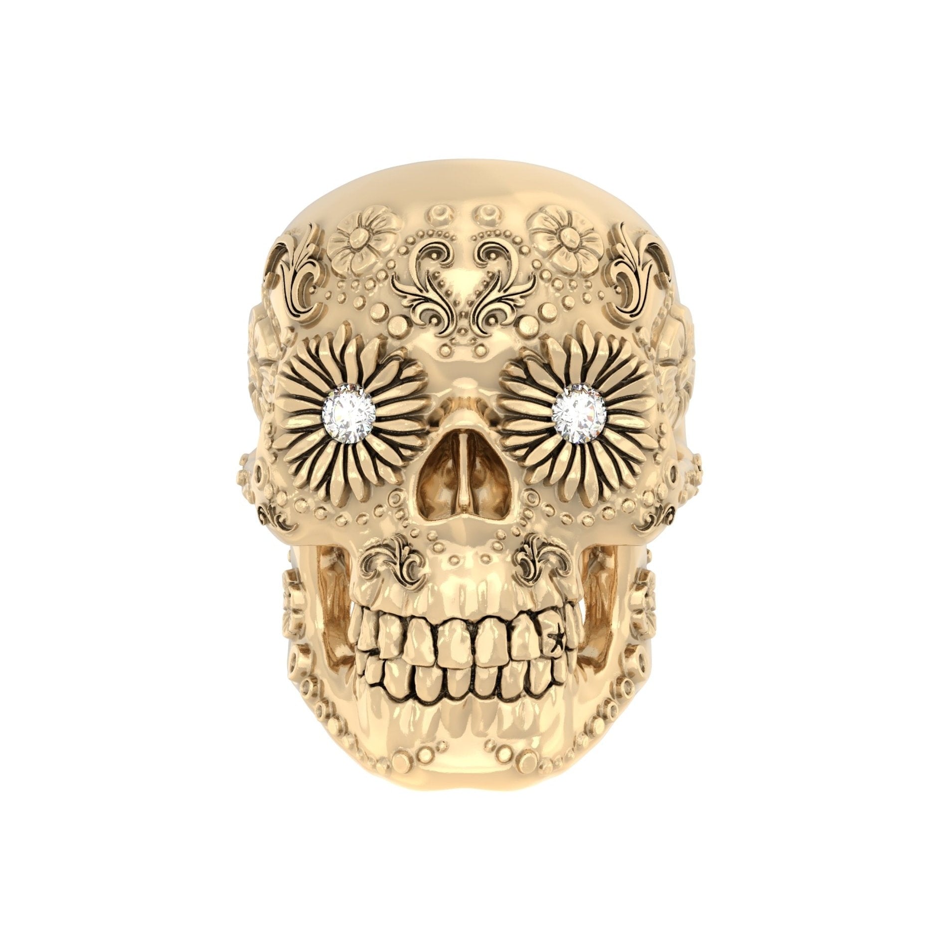 Sugar Skull Ring – Handcrafted 9ct Yellow Gold | Moissanite or Diamond Eyes - BeckonJewel
