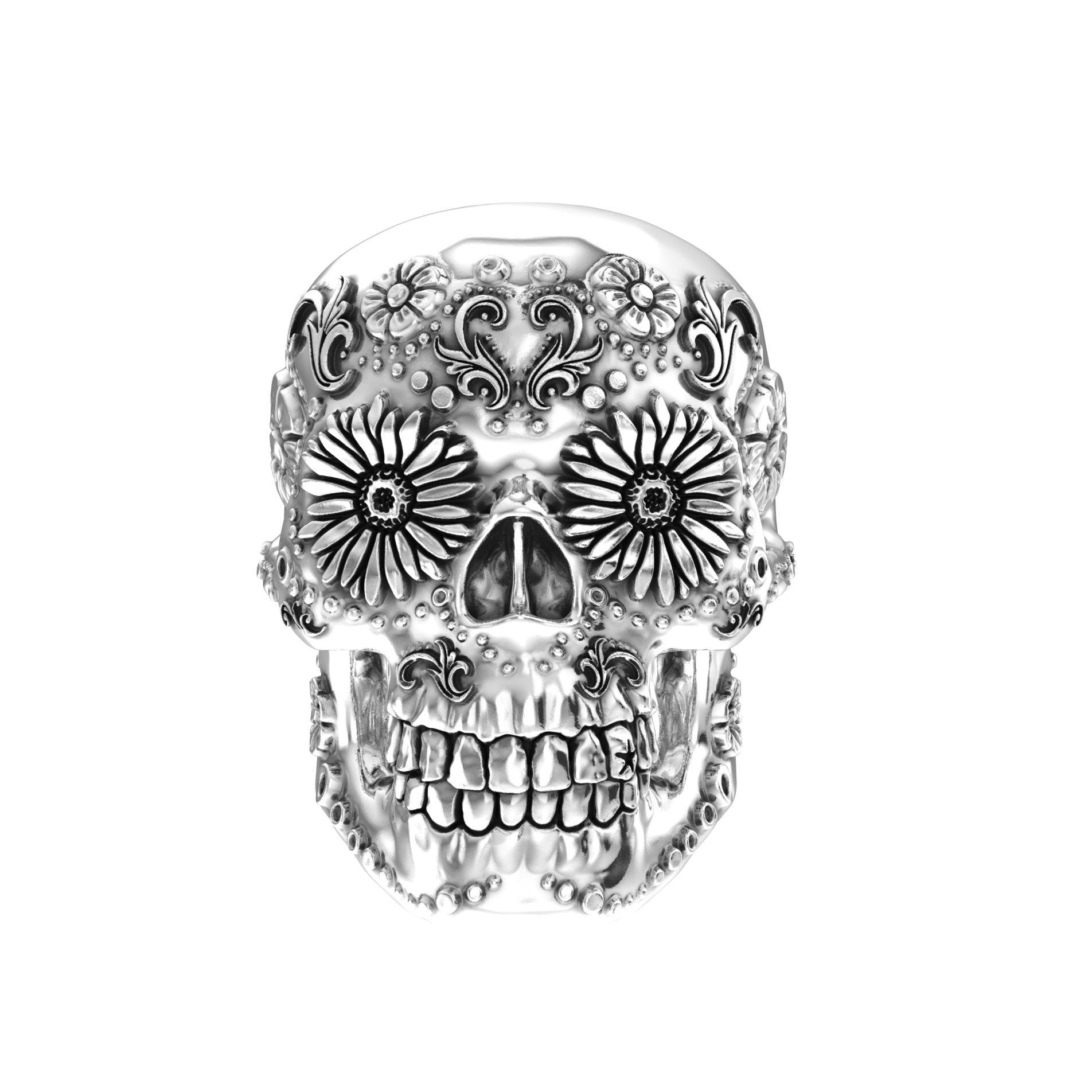 Sugar Skull Ring – Handcrafted Sterling Silver - BeckonJewel - Front