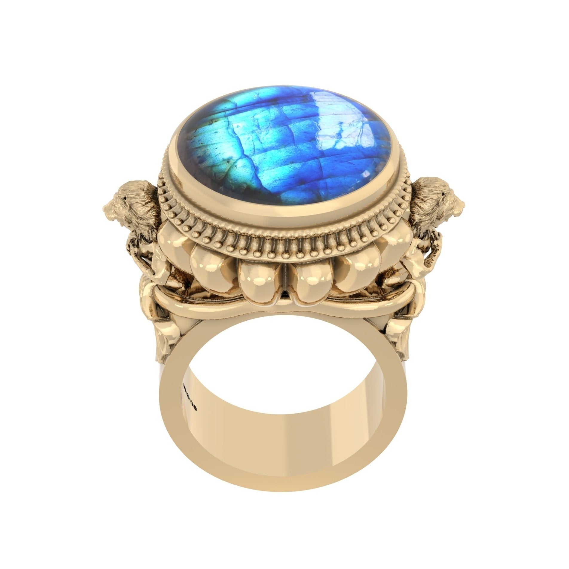 The Herculean Ring in 9ct Gold with Labradorite – Strength in Sculpted Form - BeckonJewel