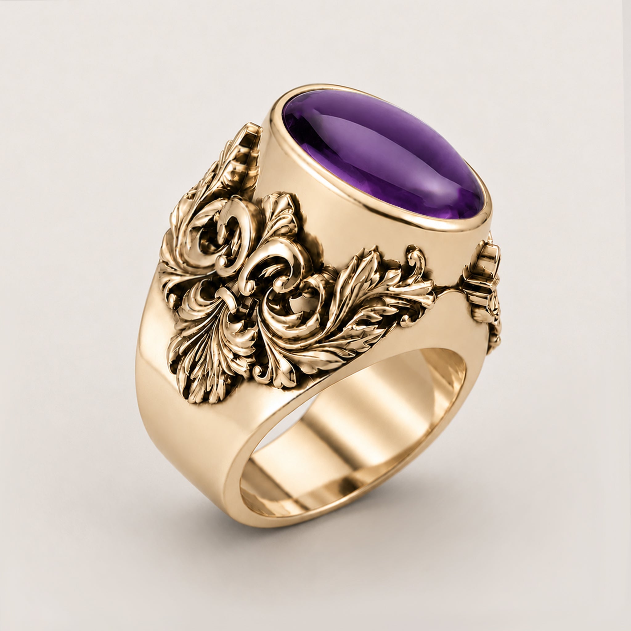 Victorian Filigree Ring –Amethyst | Handcrafted 9ct Yellow Gold - BeckonJewel