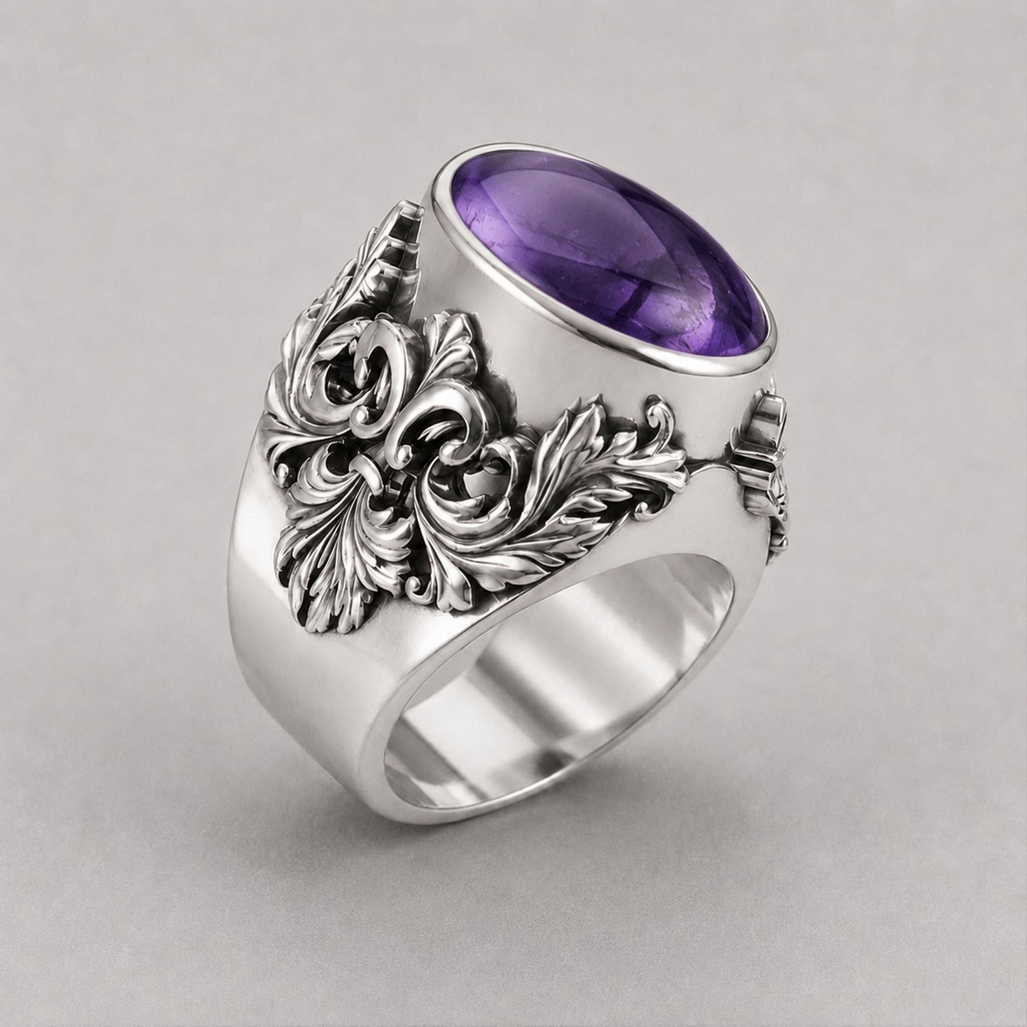 Victorian Filigree Ring – Amethyst | Handcrafted Sterling Silver - BeckonJewel