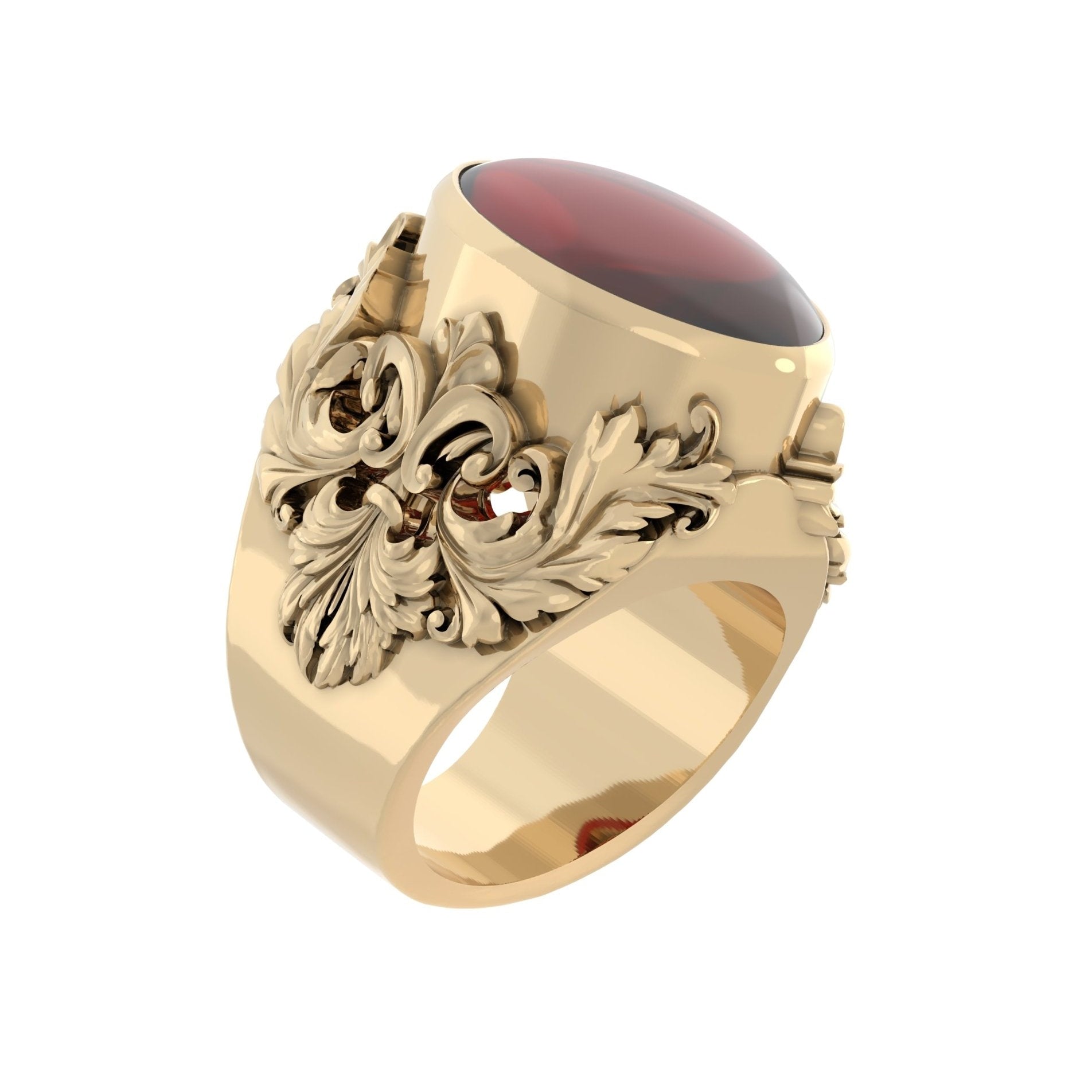Victorian Filigree Ring – Garnet | Handcrafted 9ct Yellow Gold - BeckonJewel