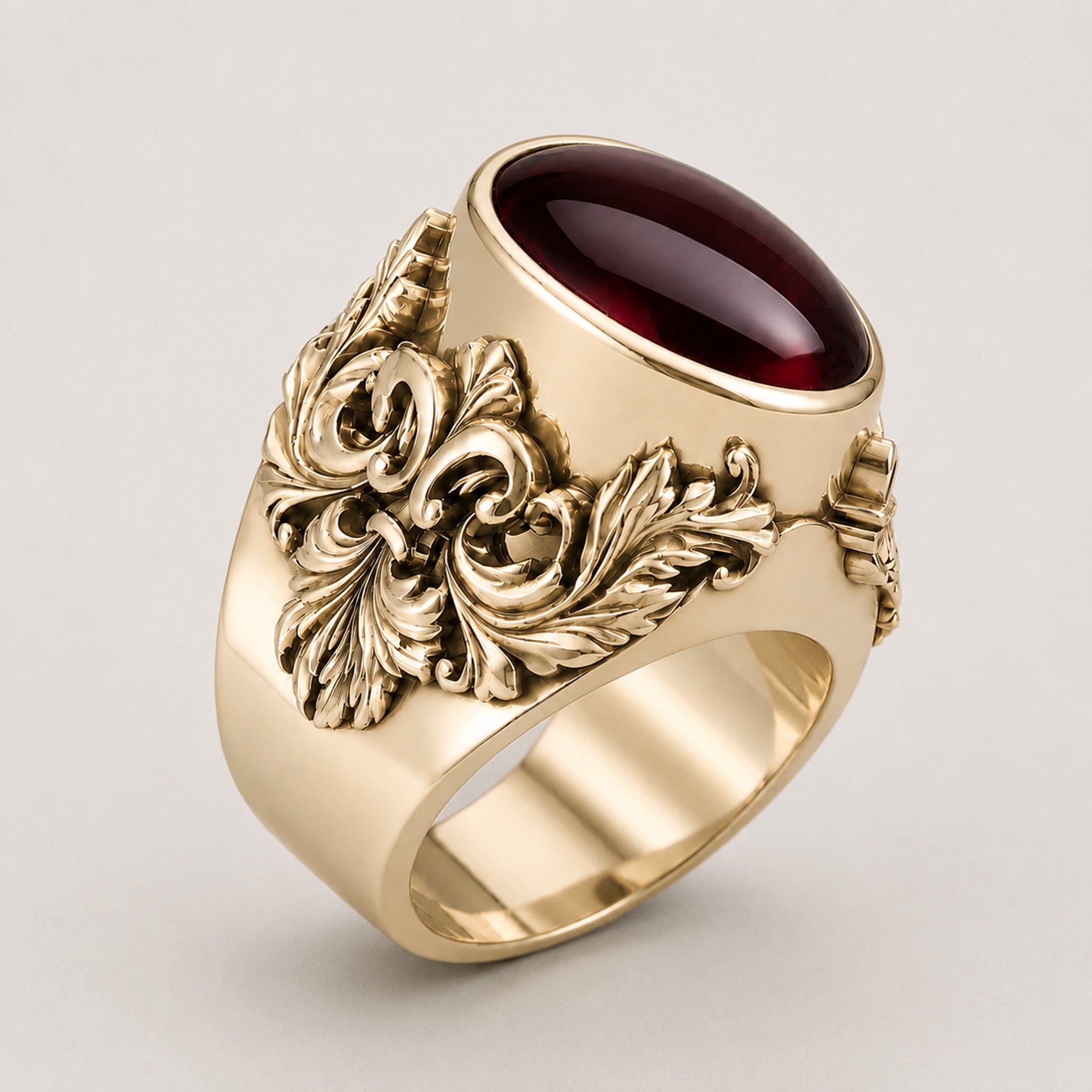Victorian Filigree Ring – Garnet | Handcrafted 9ct Yellow Gold - BeckonJewel
