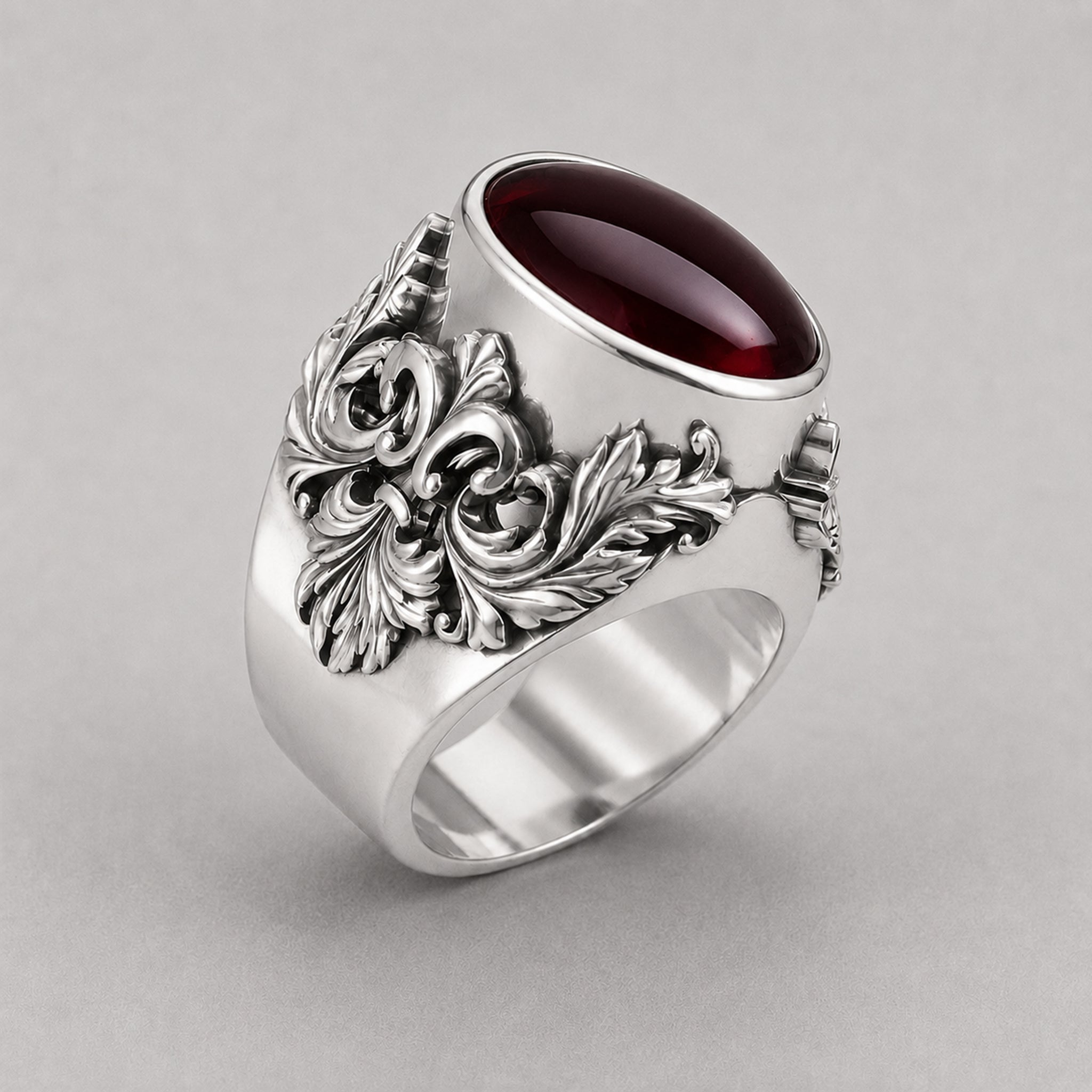 Victorian Filigree Ring - Garnet - Silver - BeckonJewel