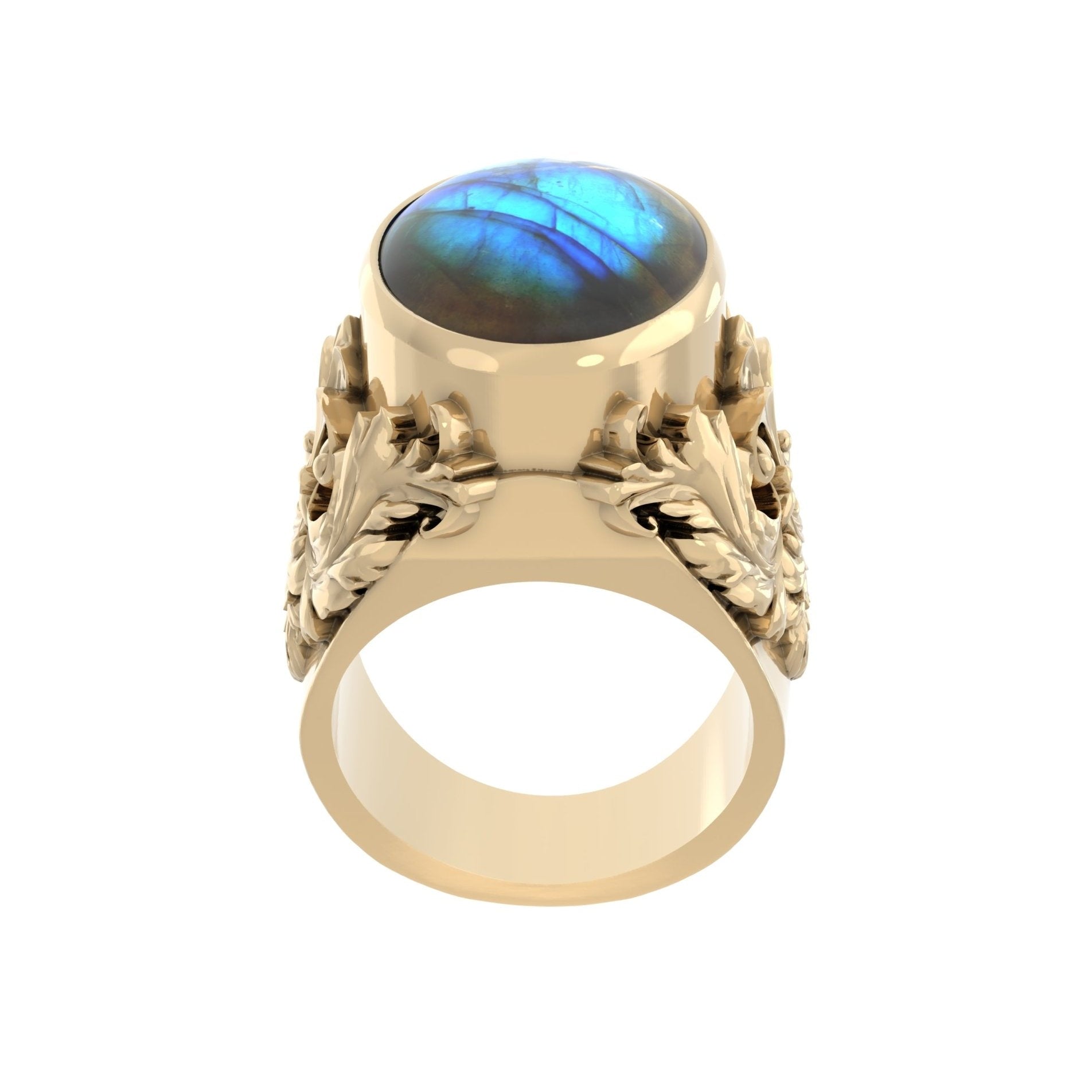 Victorian Filigree Ring – Labradorite| Handcrafted 9ct Yellow Gold - BeckonJewel