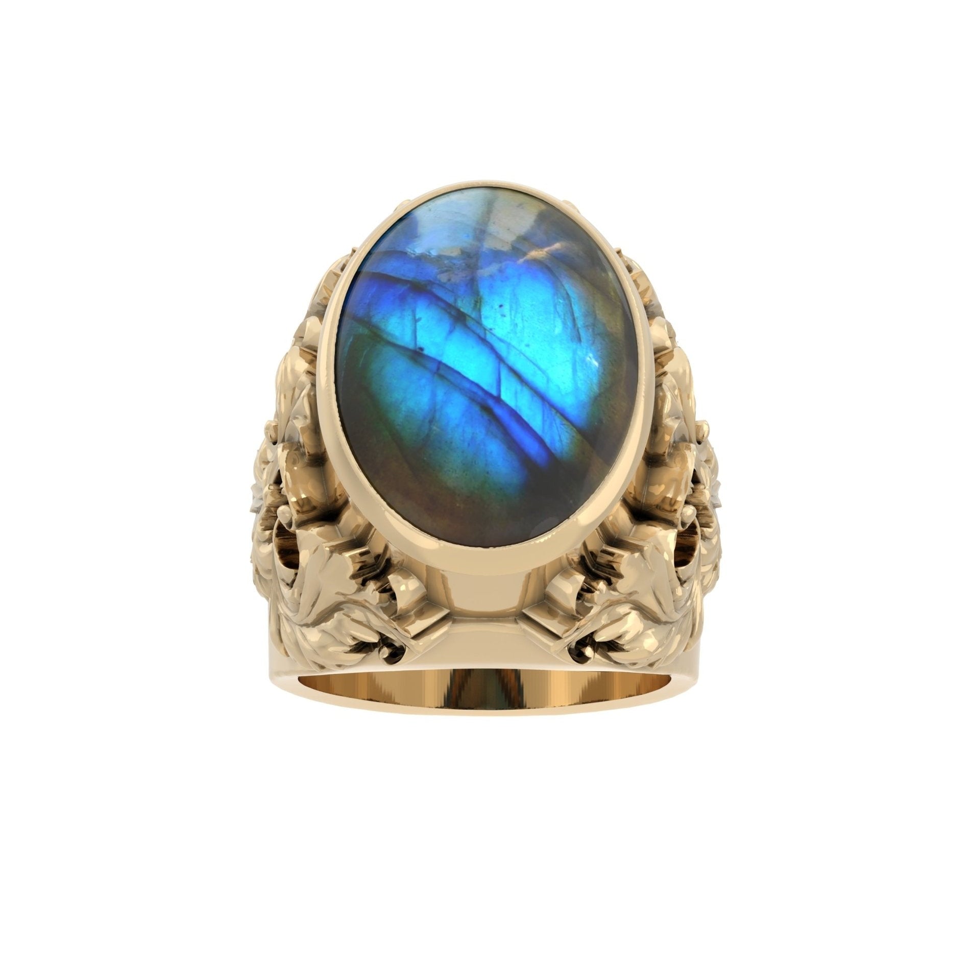 Victorian Filigree Ring – Labradorite| Handcrafted 9ct Yellow Gold - BeckonJewel