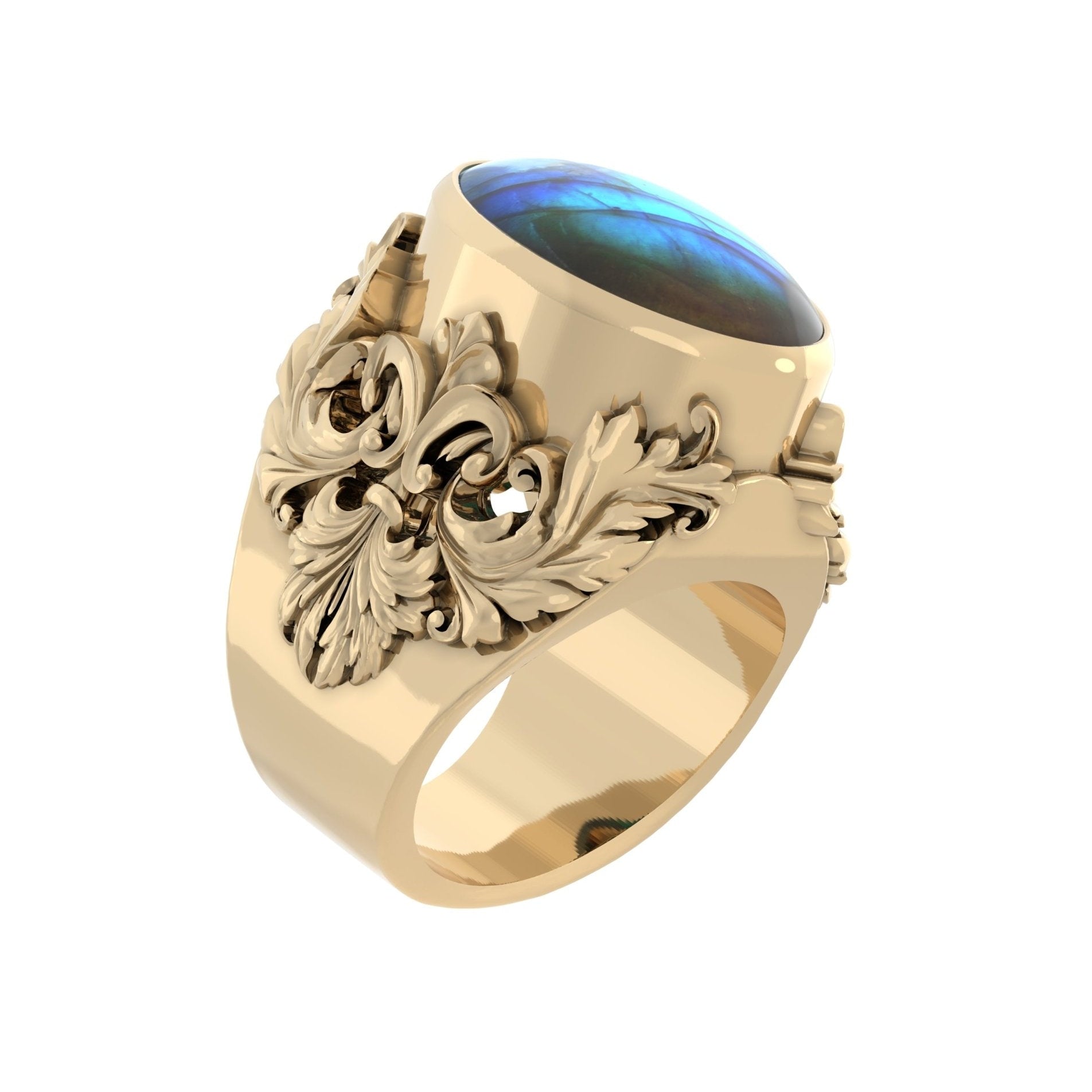 Victorian Filigree Ring – Labradorite| Handcrafted 9ct Yellow Gold - BeckonJewel