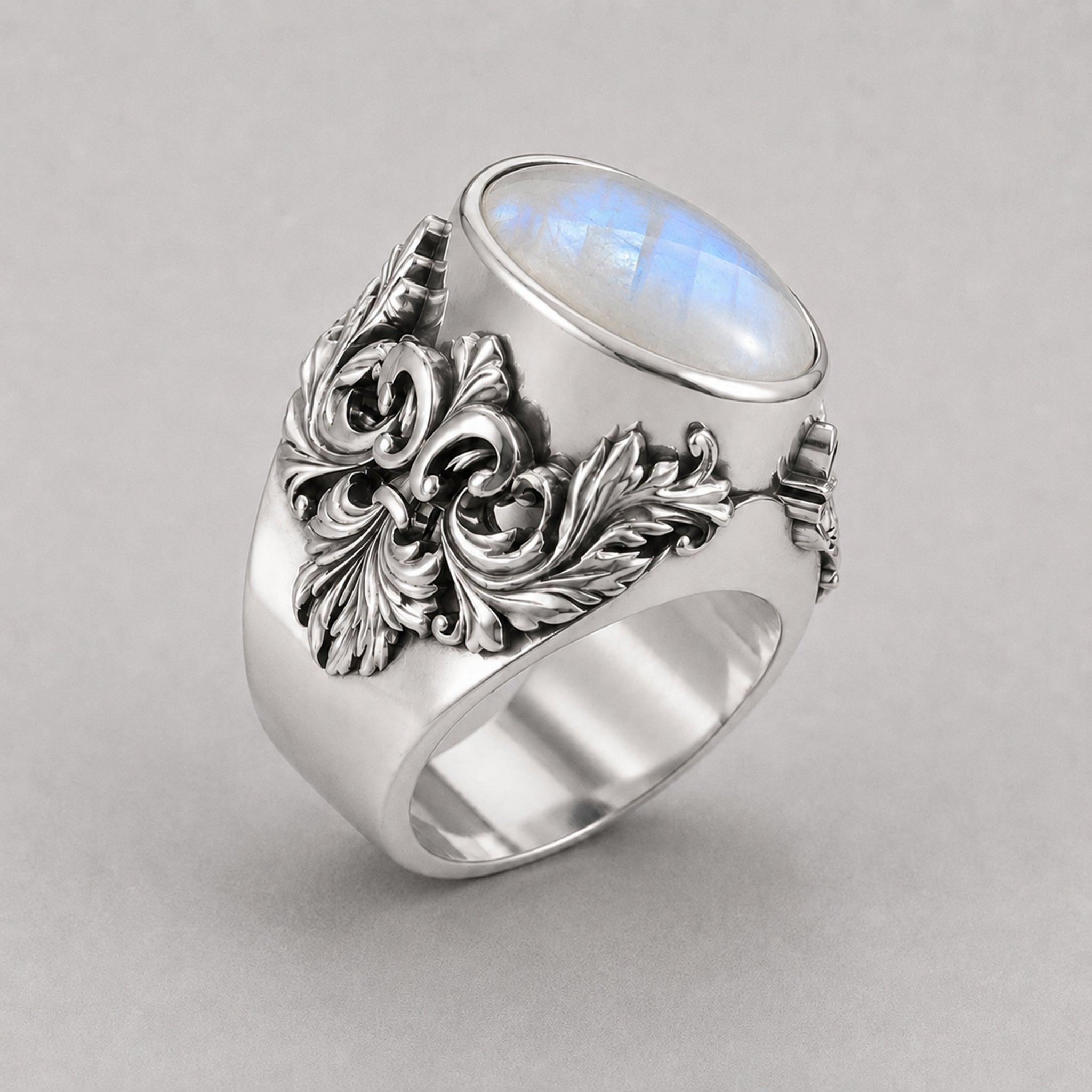 Victorian Filigree Ring – Moonstone - Sterling Silver - BeckonJewel