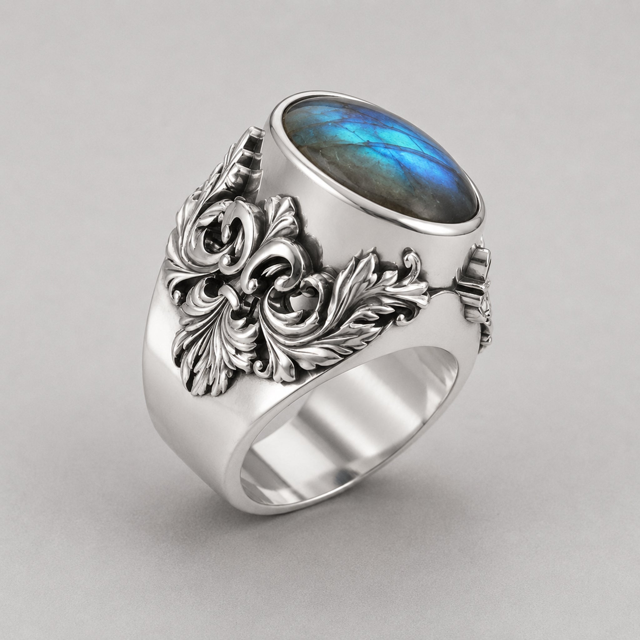 Victorian Filigree Ring – Sterling Silver with Labradorite - BeckonJewel