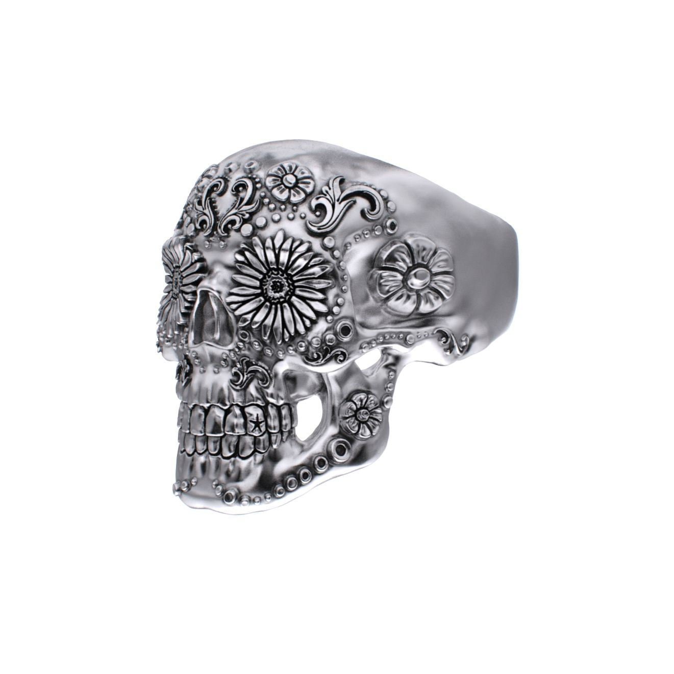 925 Silver Sugar Skull Ring - Small - Mexican Day of the Dead Floral Skull Jewellery