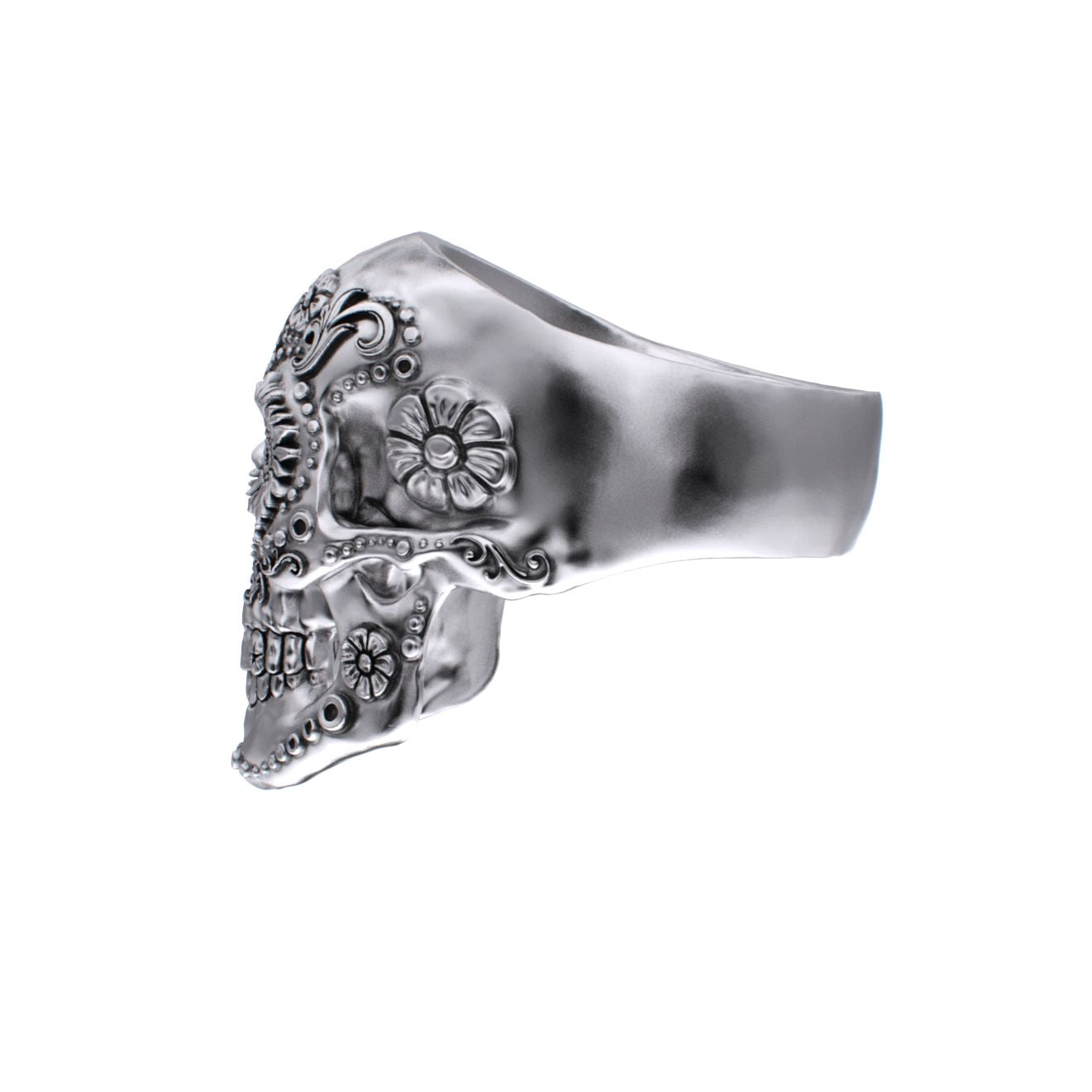 925 Silver Sugar Skull Ring - Small - Mexican Day of the Dead Floral Skull Jewellery