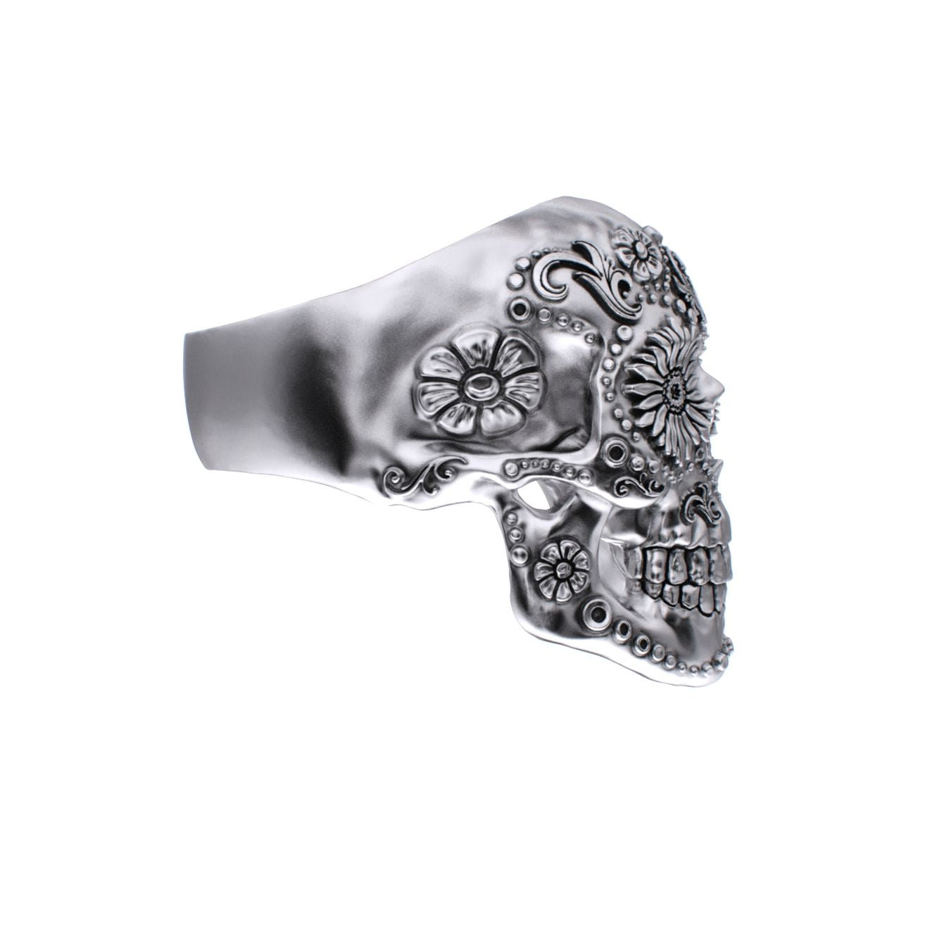 925 Silver Sugar Skull Ring - Small - Mexican Day of the Dead Floral Skull Jewellery