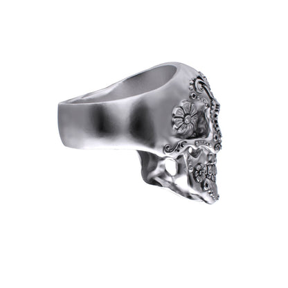 925 Silver Sugar Skull Ring - Small - Mexican Day of the Dead Floral Skull Jewellery