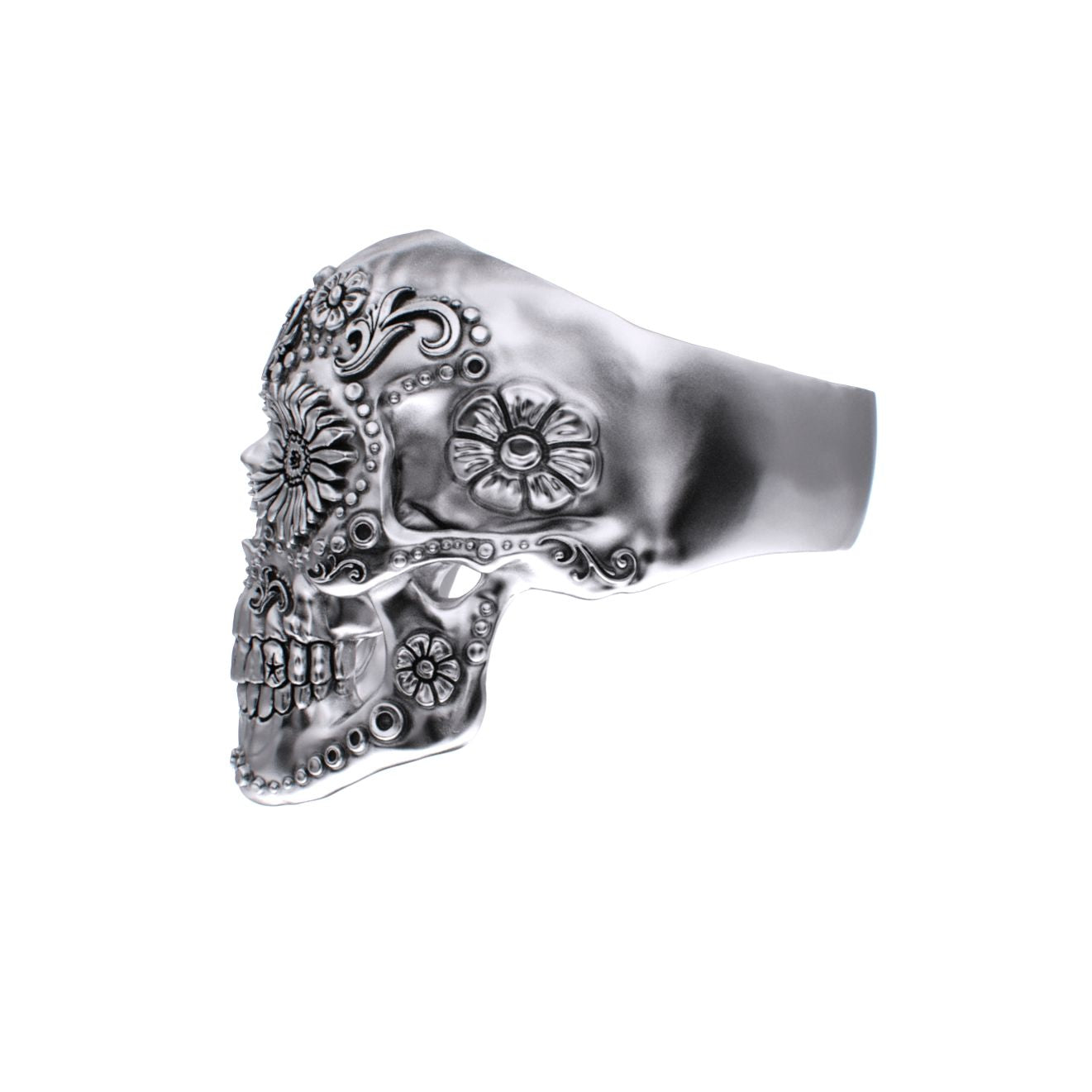 925 Silver Sugar Skull Ring - Small - Mexican Day of the Dead Floral Skull Jewellery